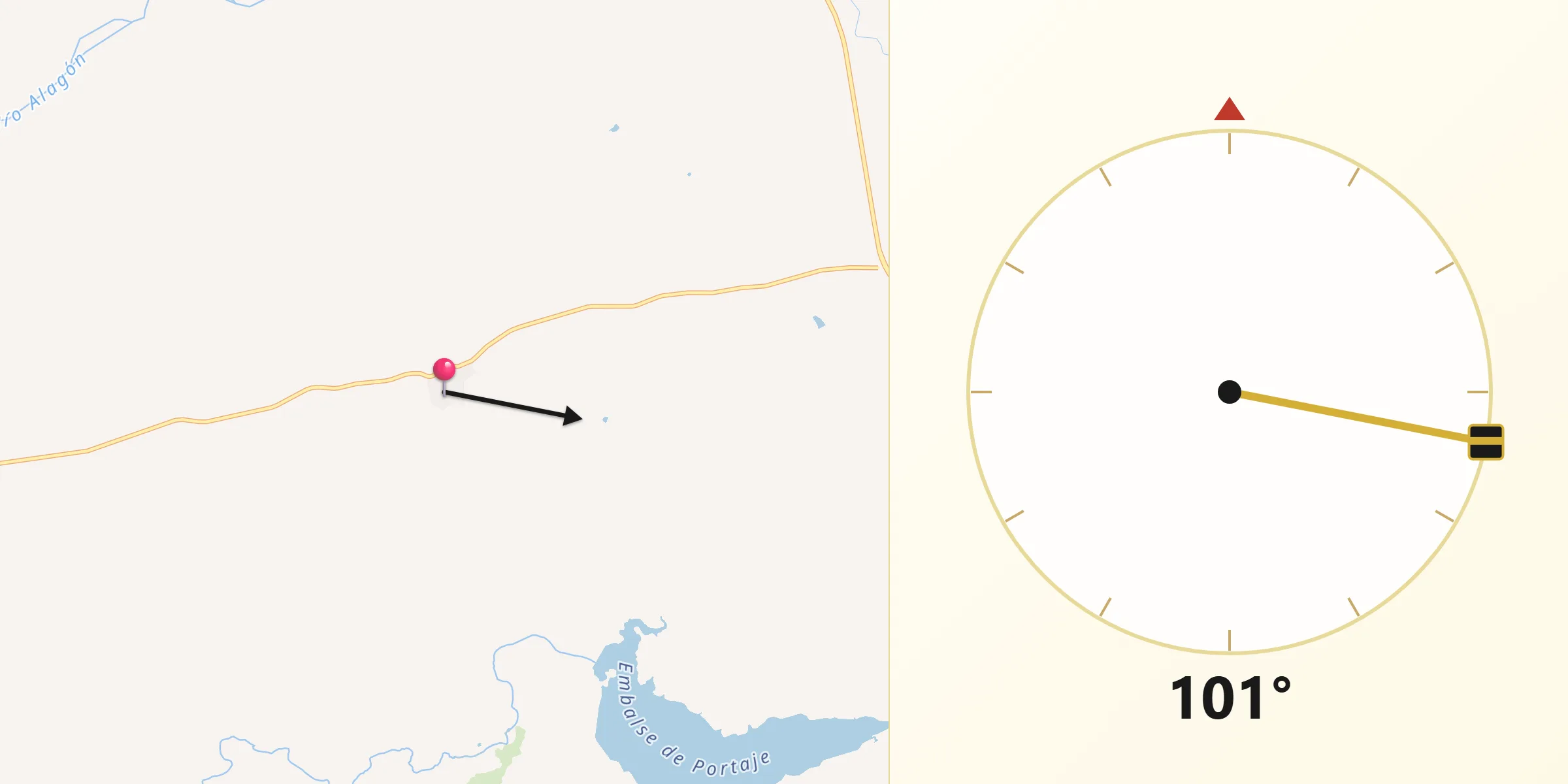 Dirección de la Qibla desde Portaje