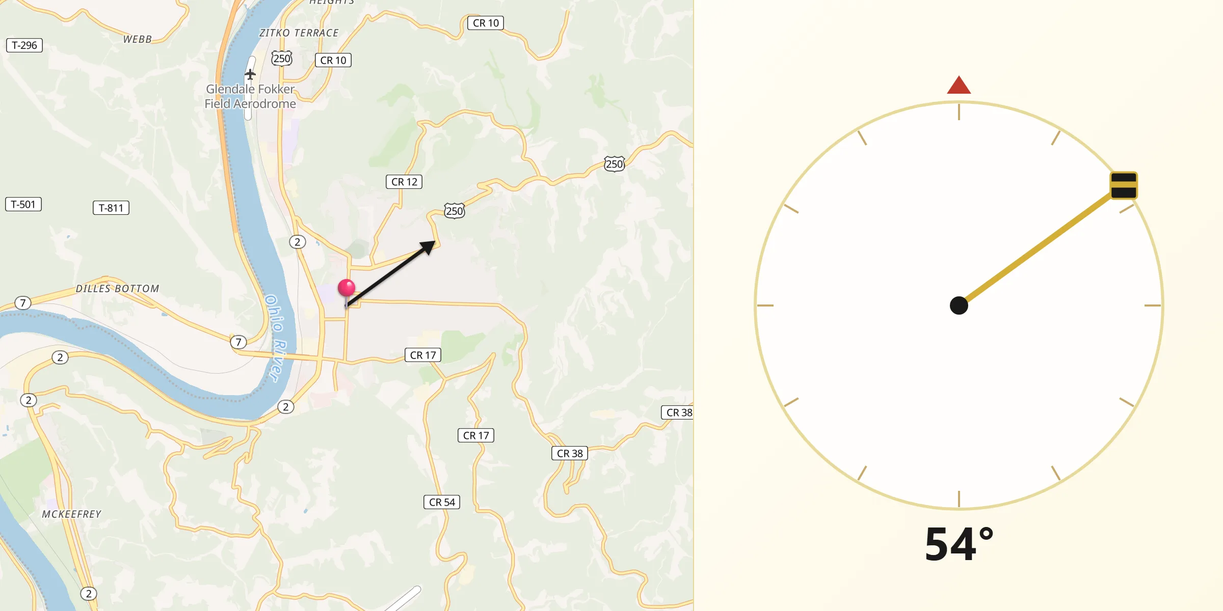 Qibla Direction from Moundsville