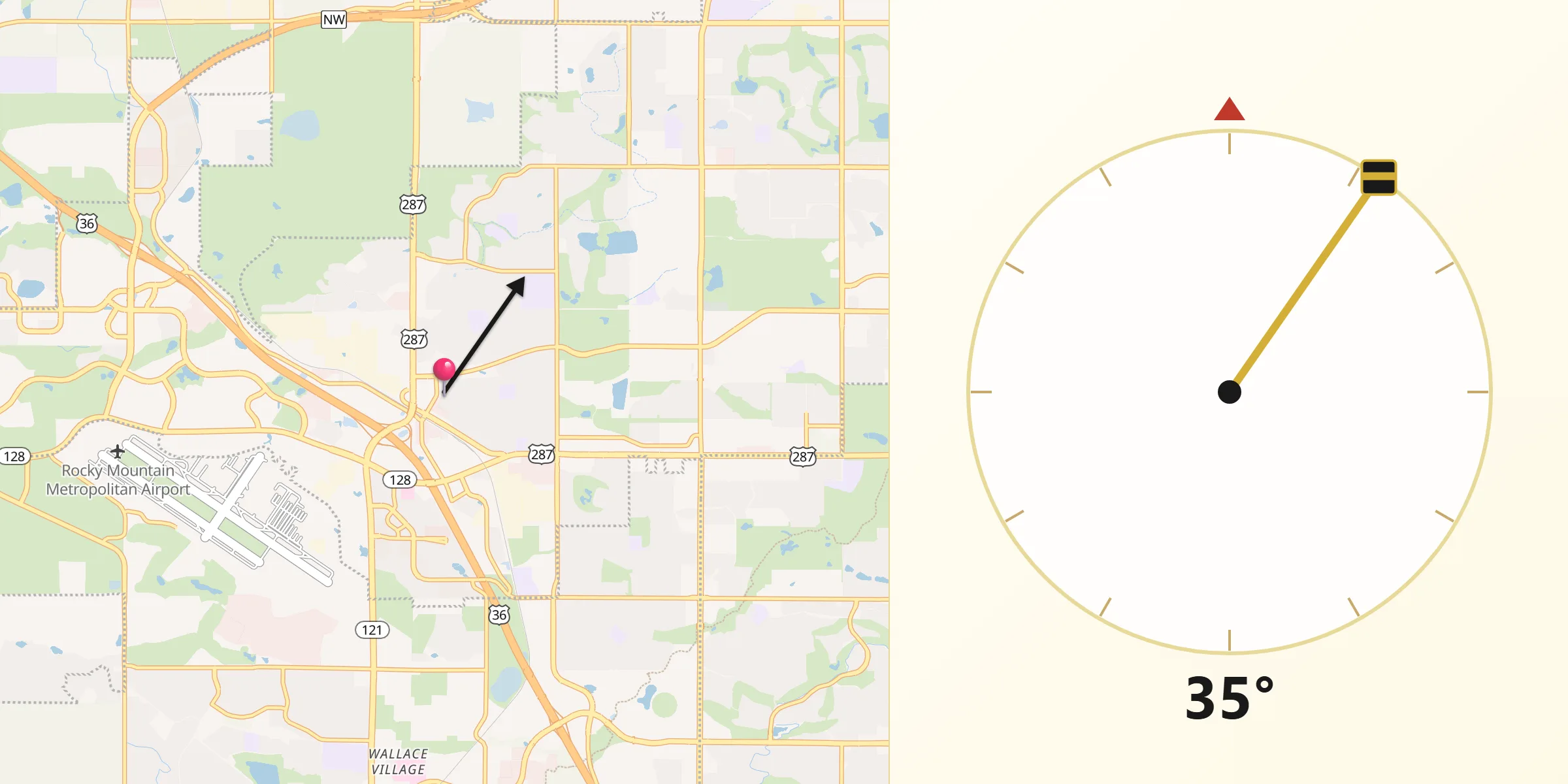 Qibla Direction from Broomfield