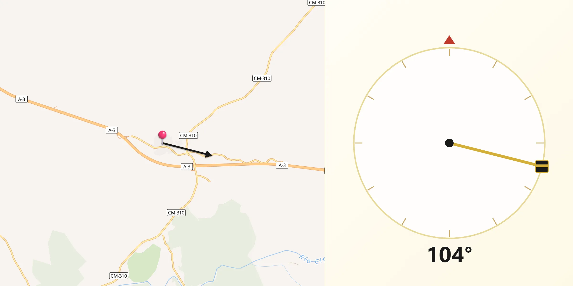 Dirección de la Qibla desde Saelices