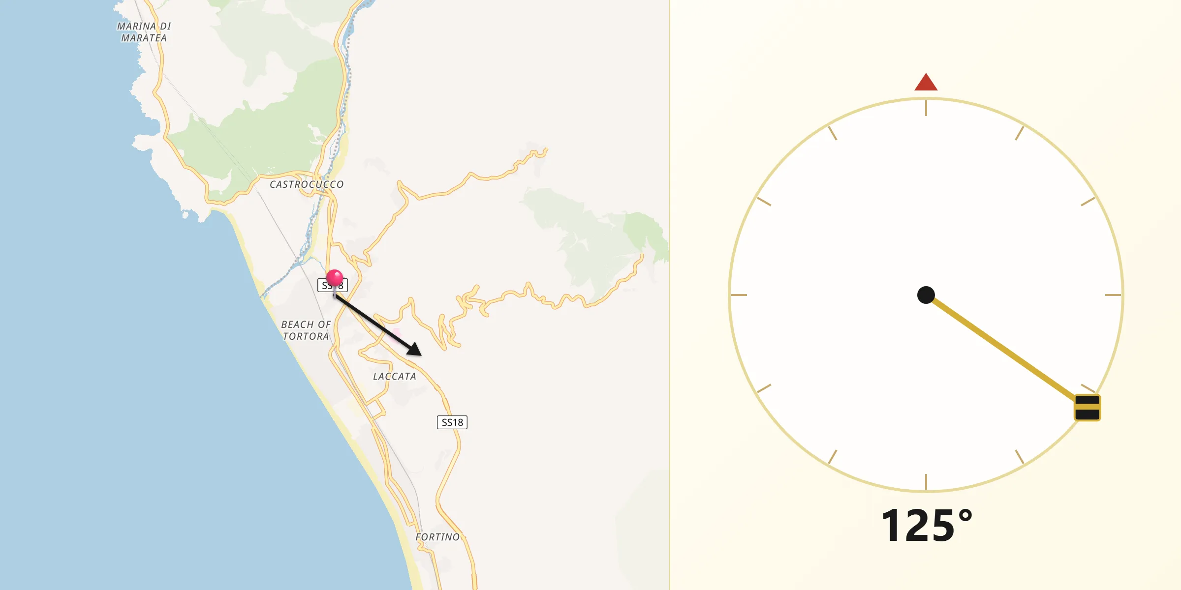 Direzione della Qibla da Tortora Marina