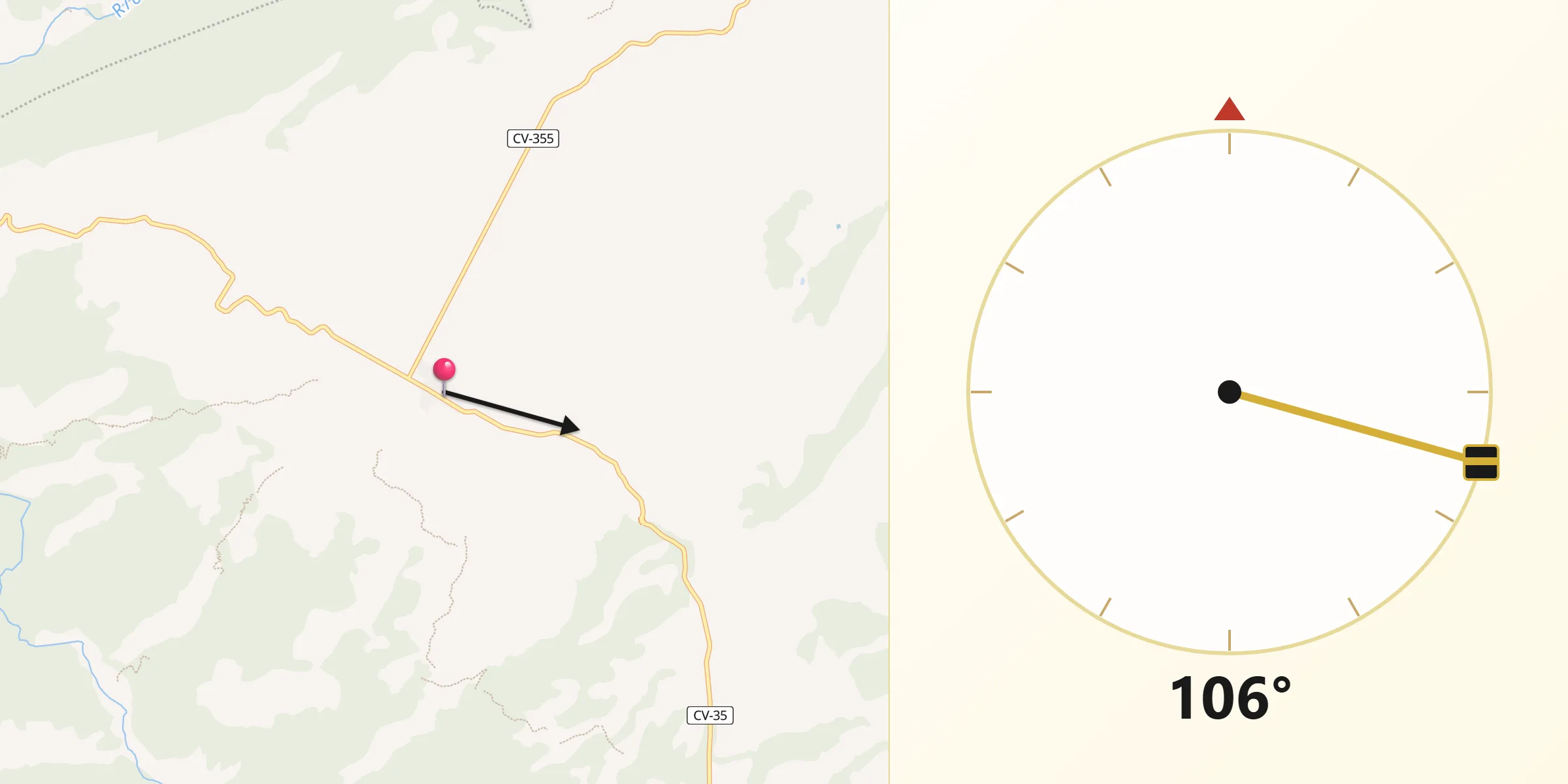 Dirección de la Qibla desde Aras de los Olmos