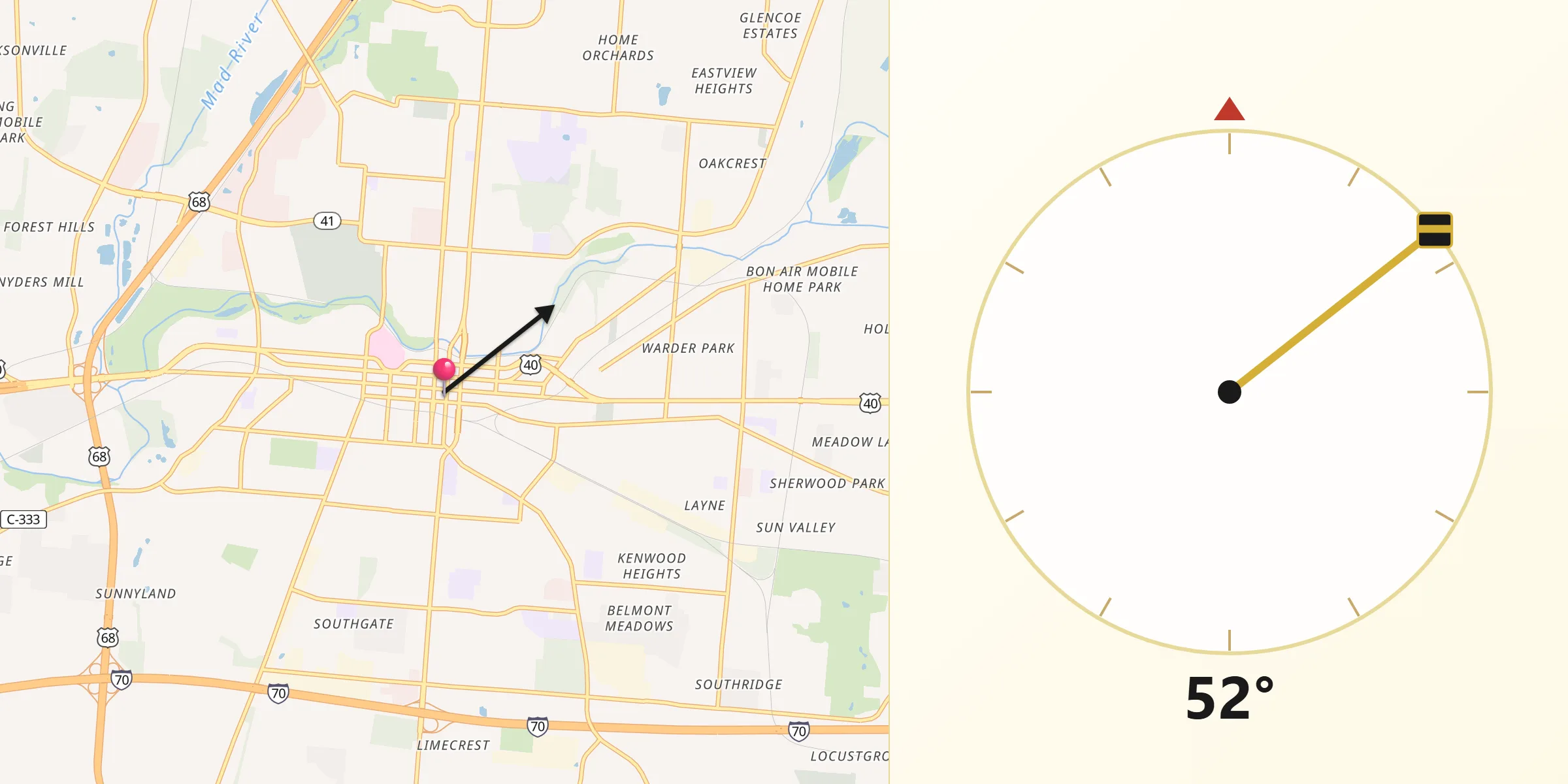 Dirección de la Qibla desde Springfield