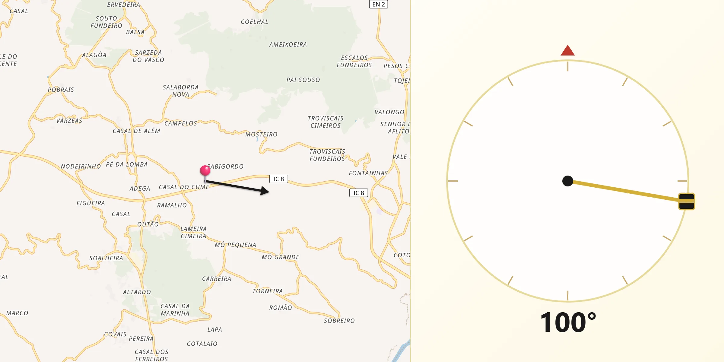 Direção da Qibla a partir de Pedrógão Grande