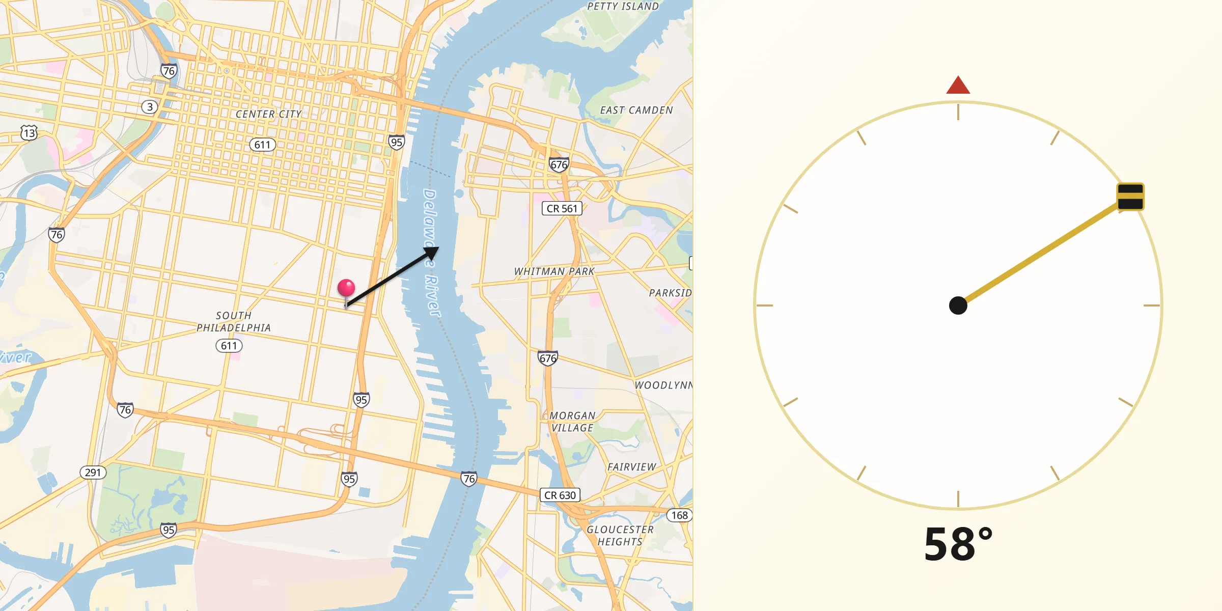 Qibla Direction from Pennsport