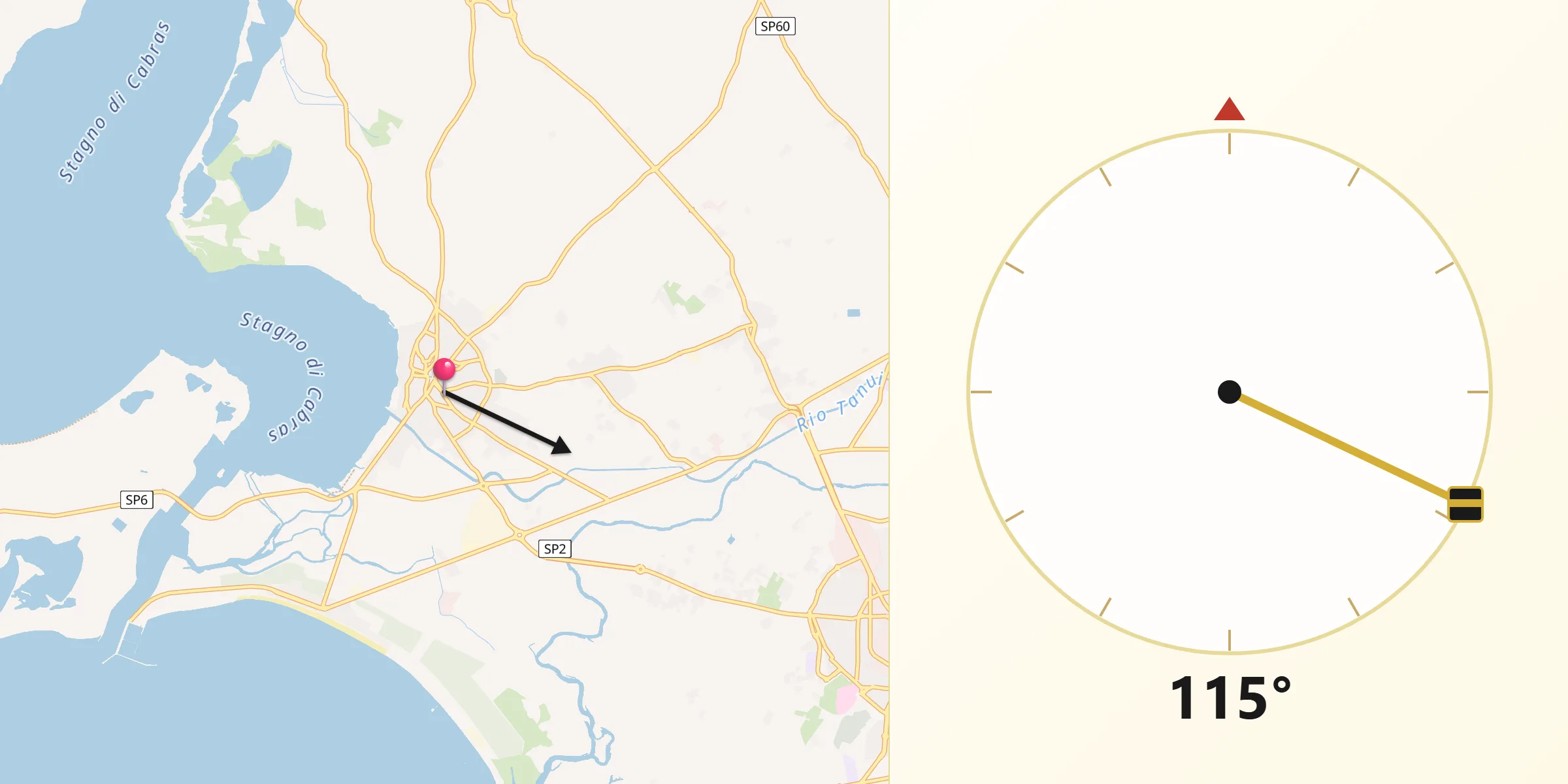 Direzione della Qibla da Cabras