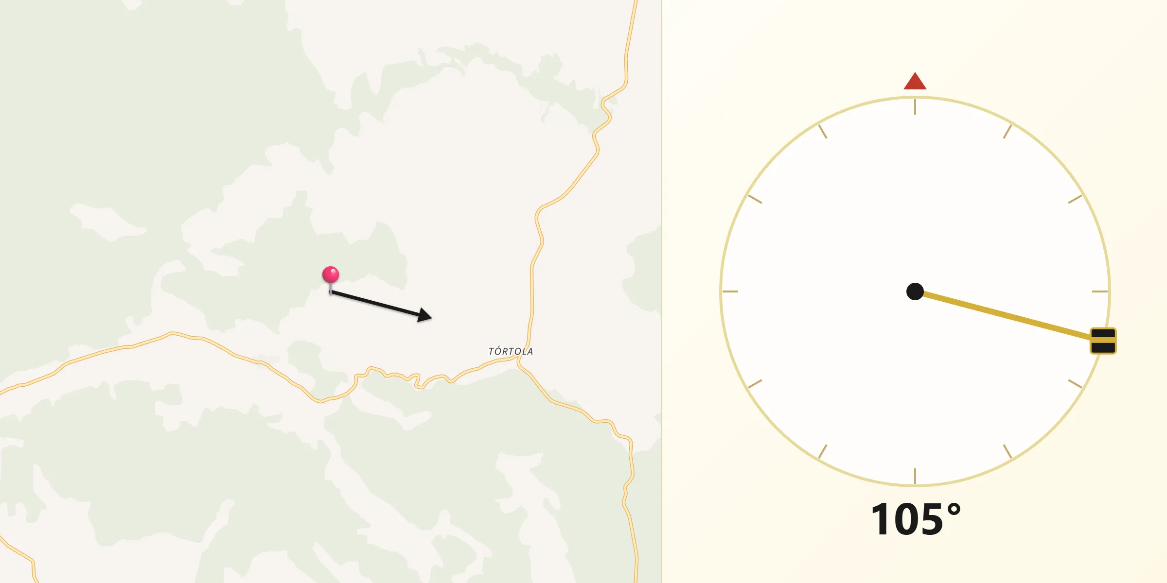 Dirección de la Qibla desde Valdetórtola