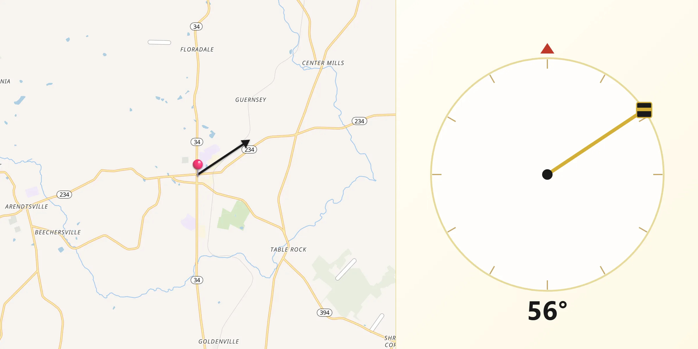 Qibla Direction from Biglerville