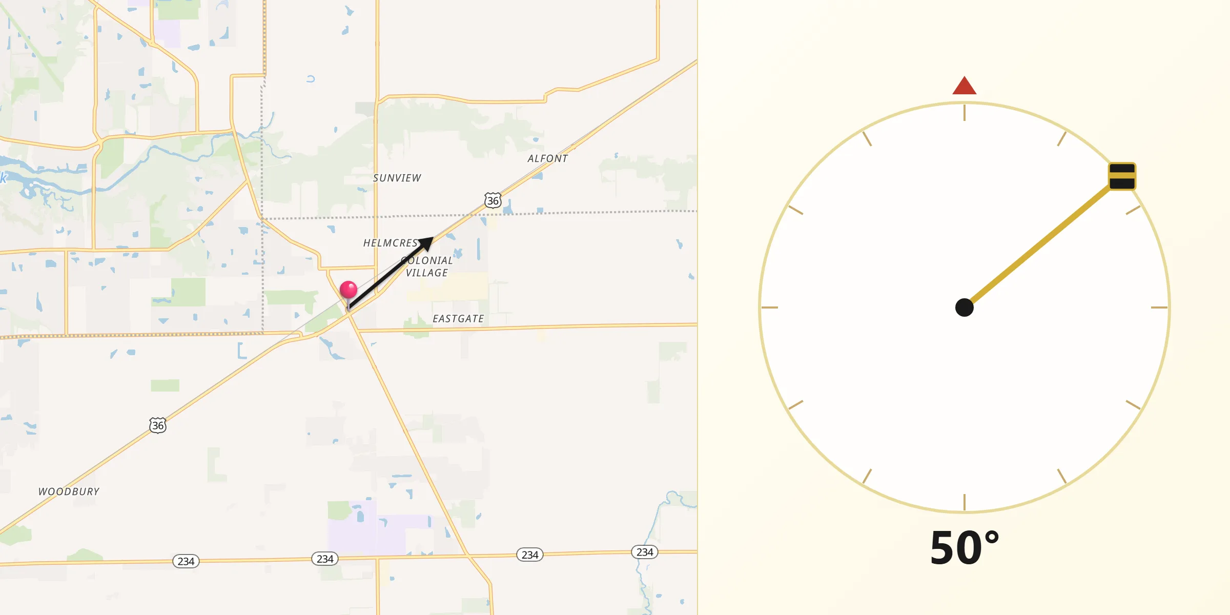Qibla Direction from Fortville