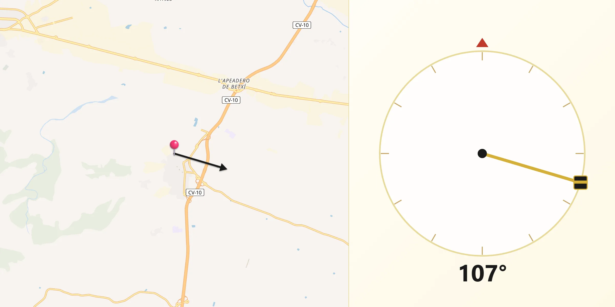 Dirección de la Qibla desde Betxí
