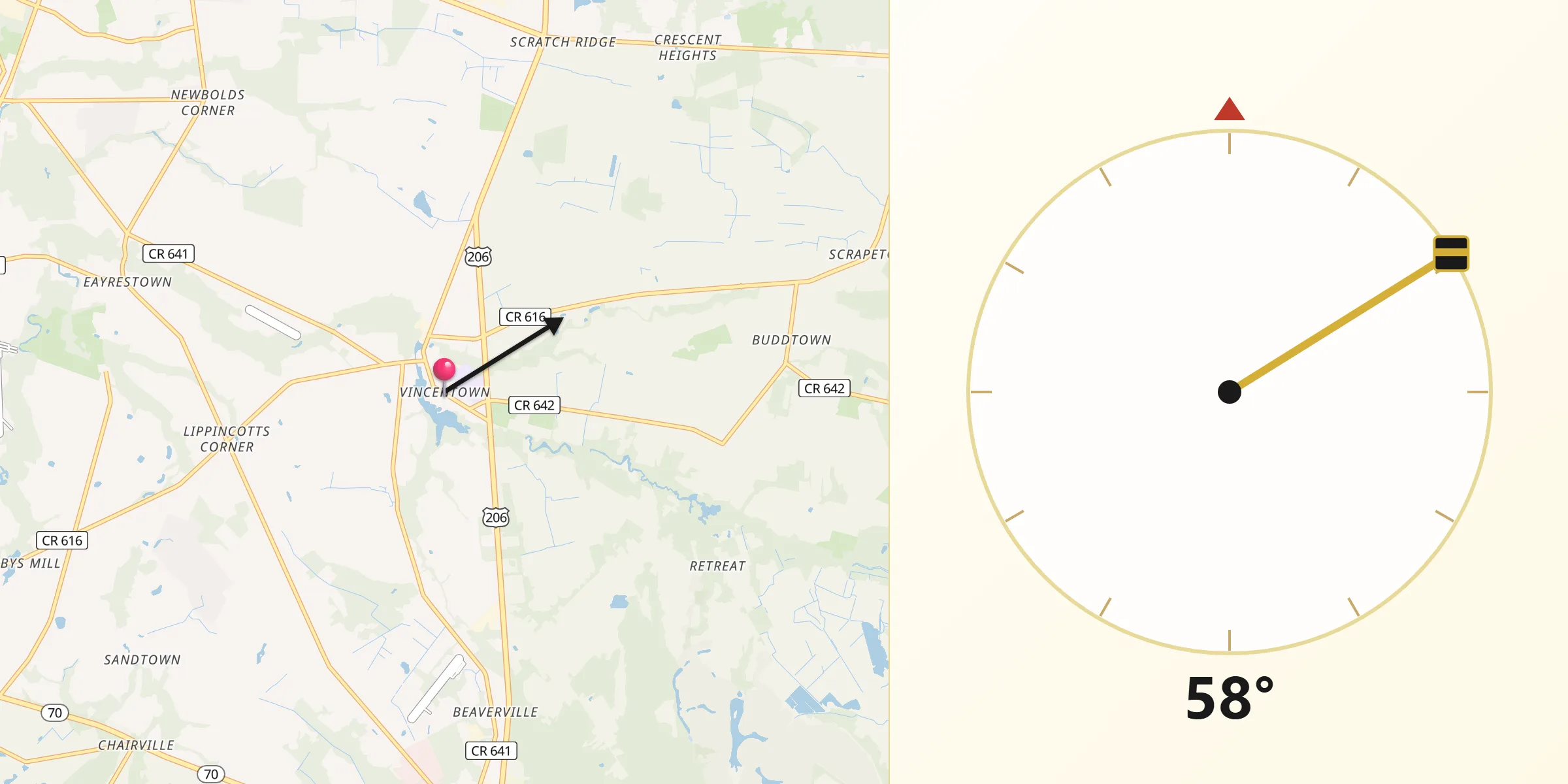 Qibla Direction from Vincentown