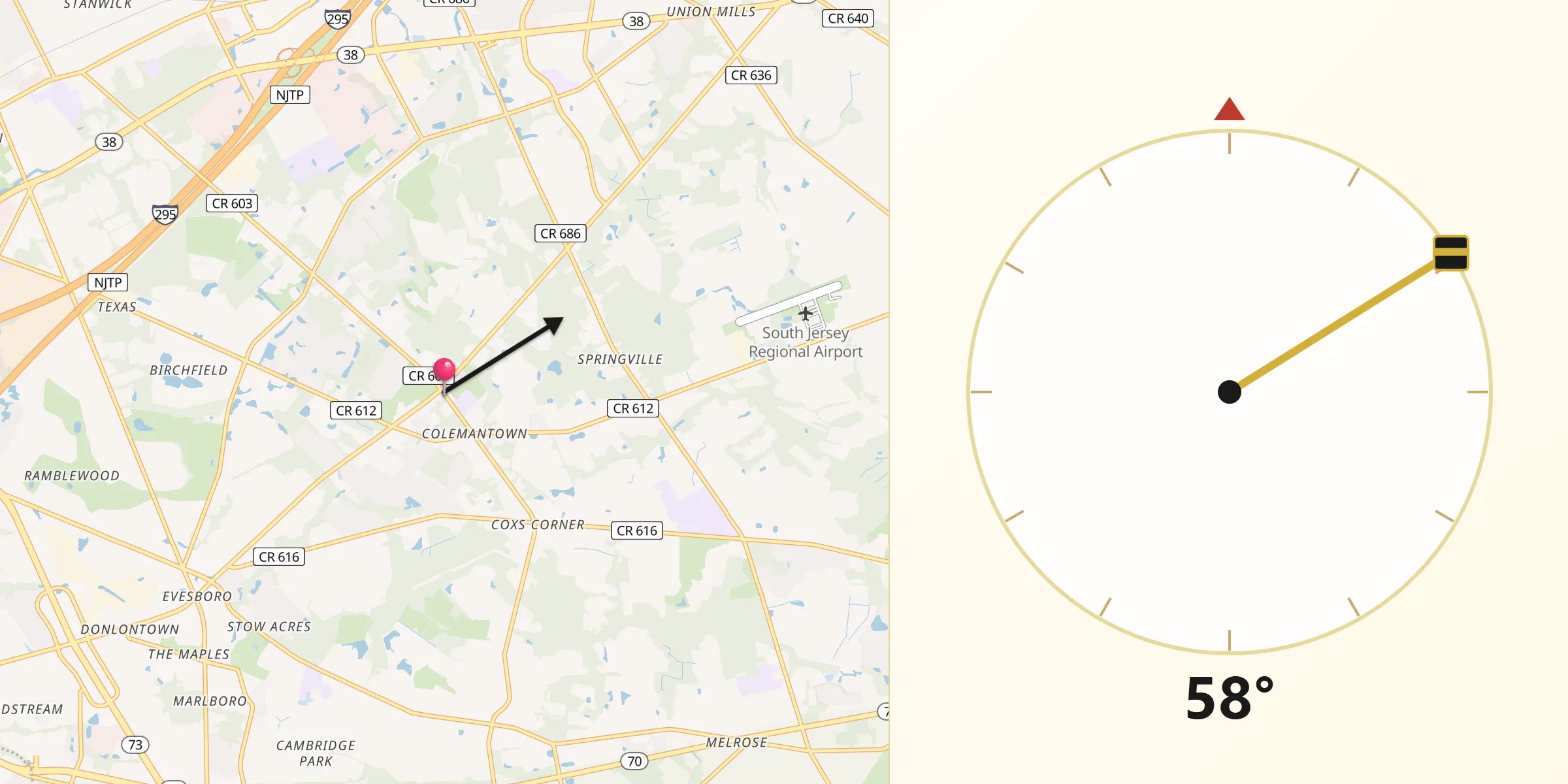 Qibla Direction from Mount Laurel