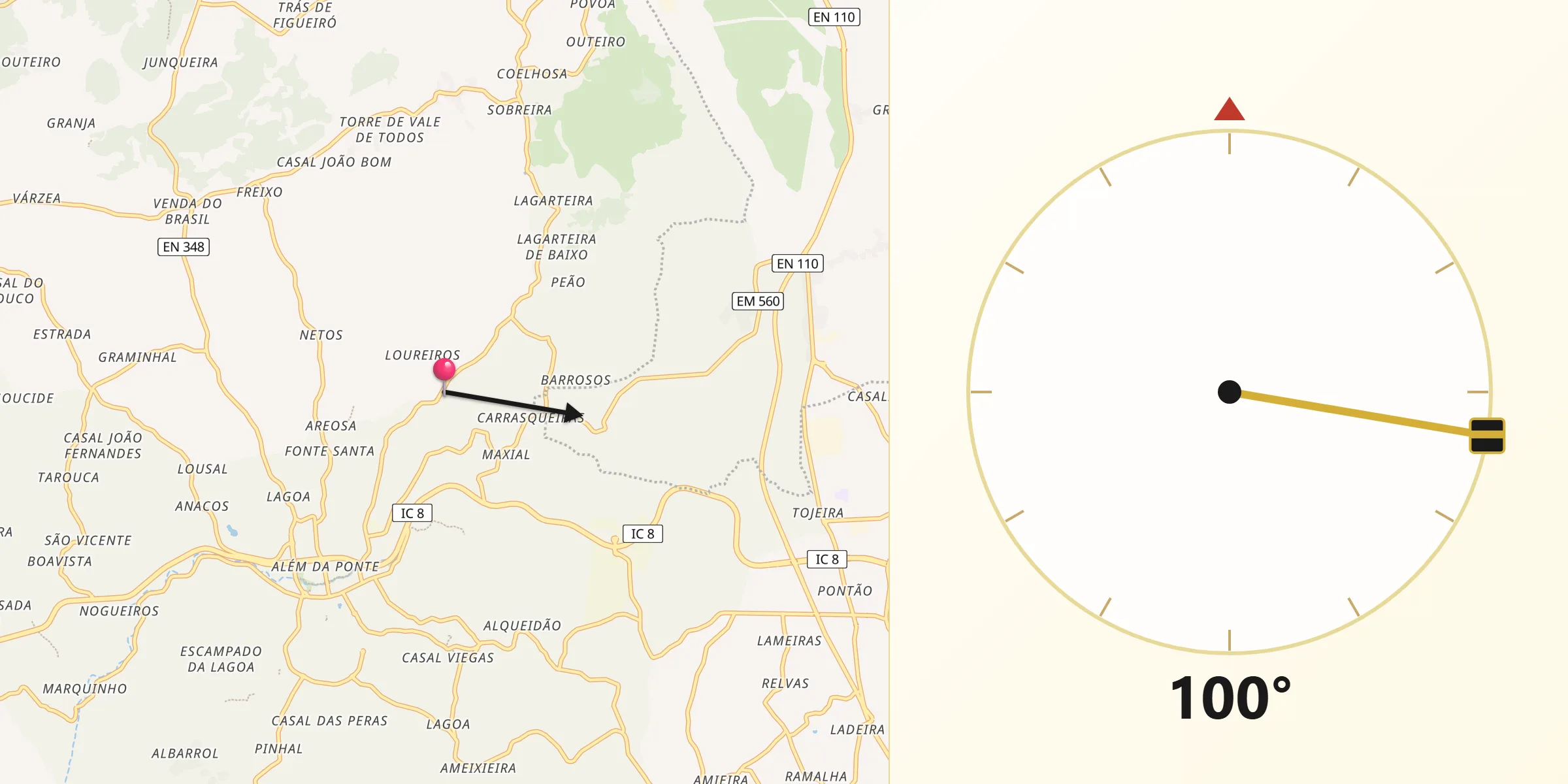Direção da Qibla a partir de Ansião