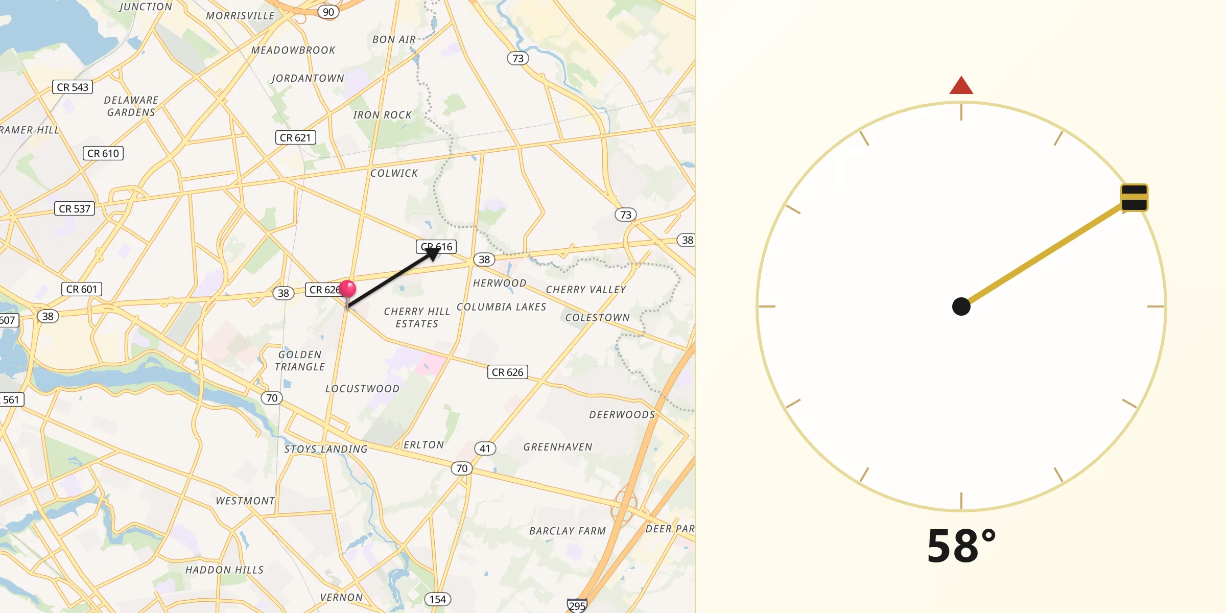 Qibla Direction from Cherry Hill