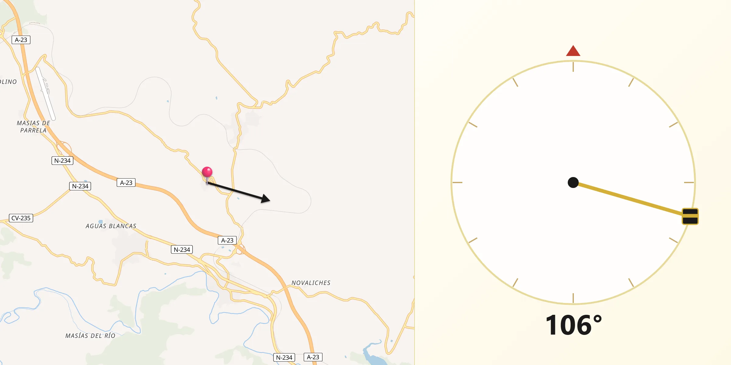 Dirección de la Qibla desde Benafer