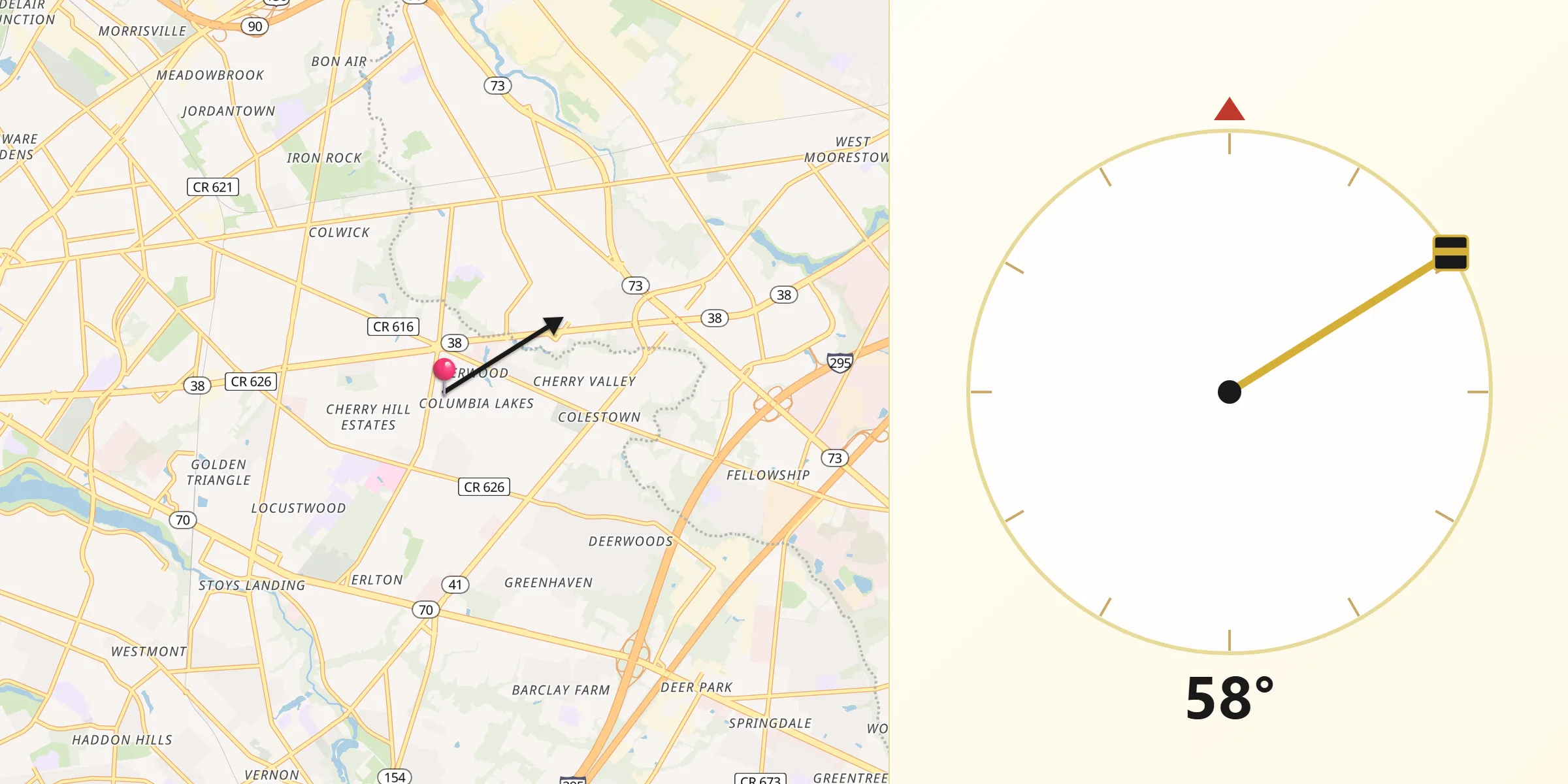 Qibla Direction from Cherry Hill Mall