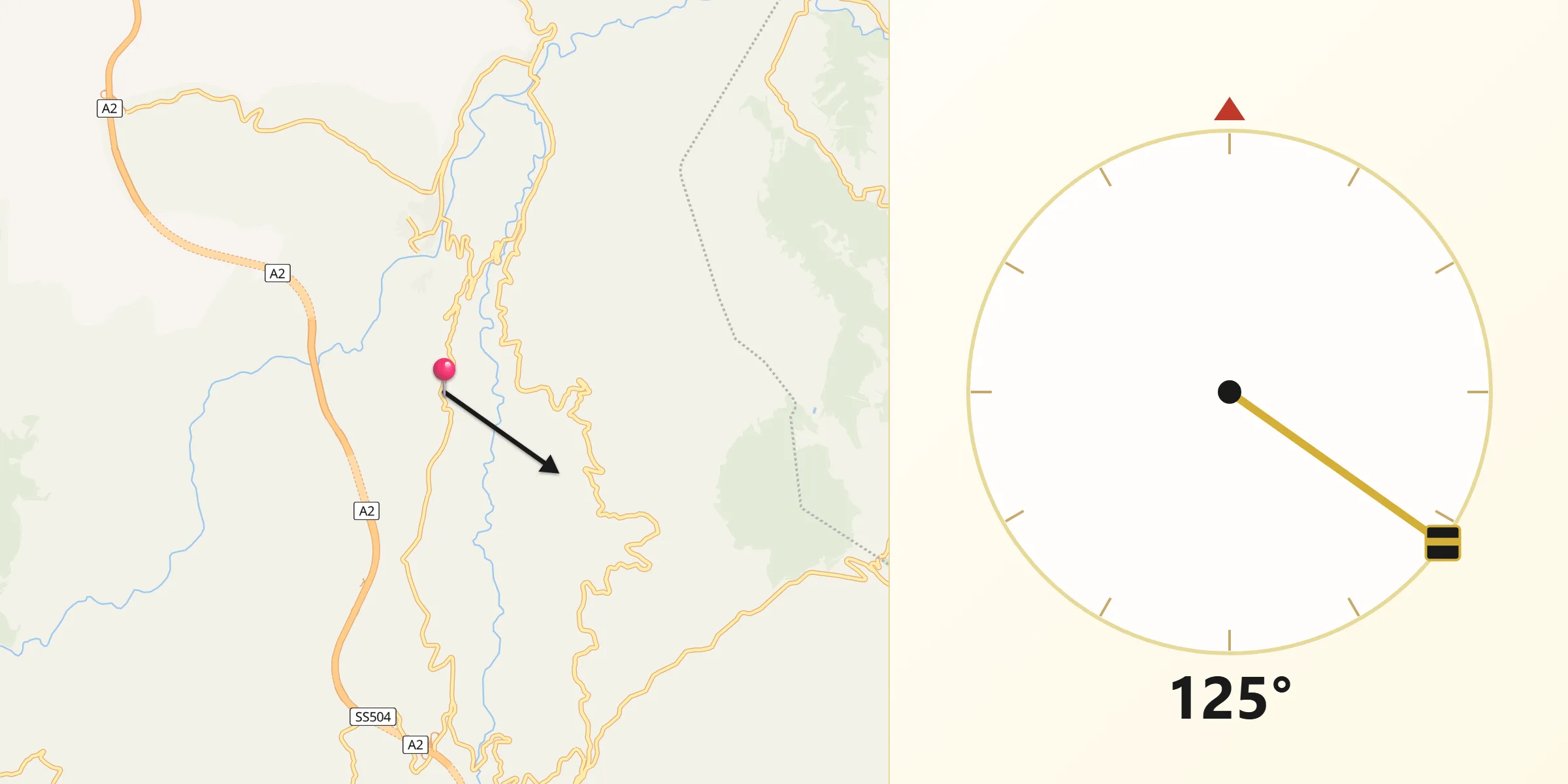 Direzione della Qibla da Laino Castello-Nuovo Centro