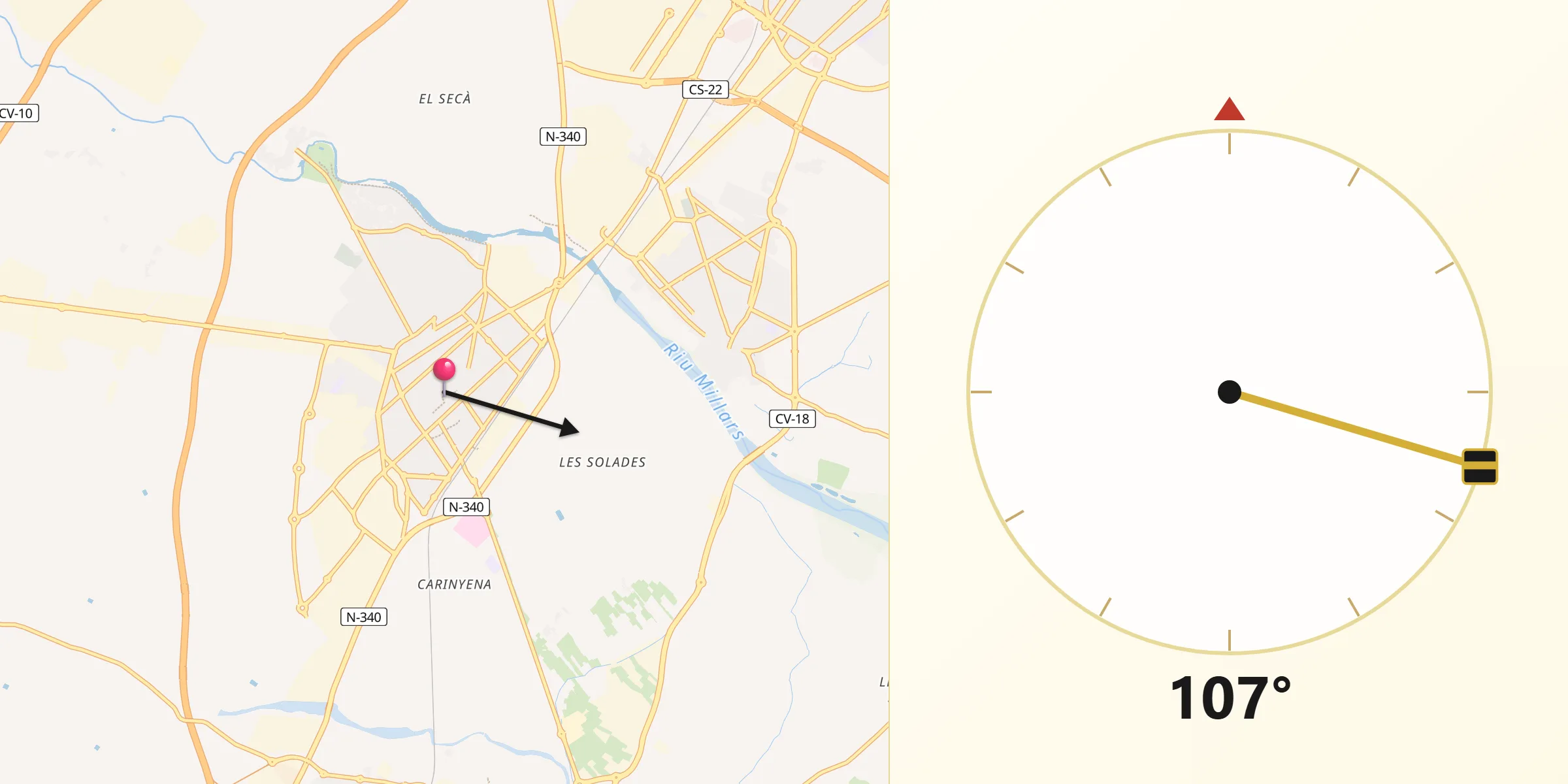 Dirección de la Qibla desde Vila-real