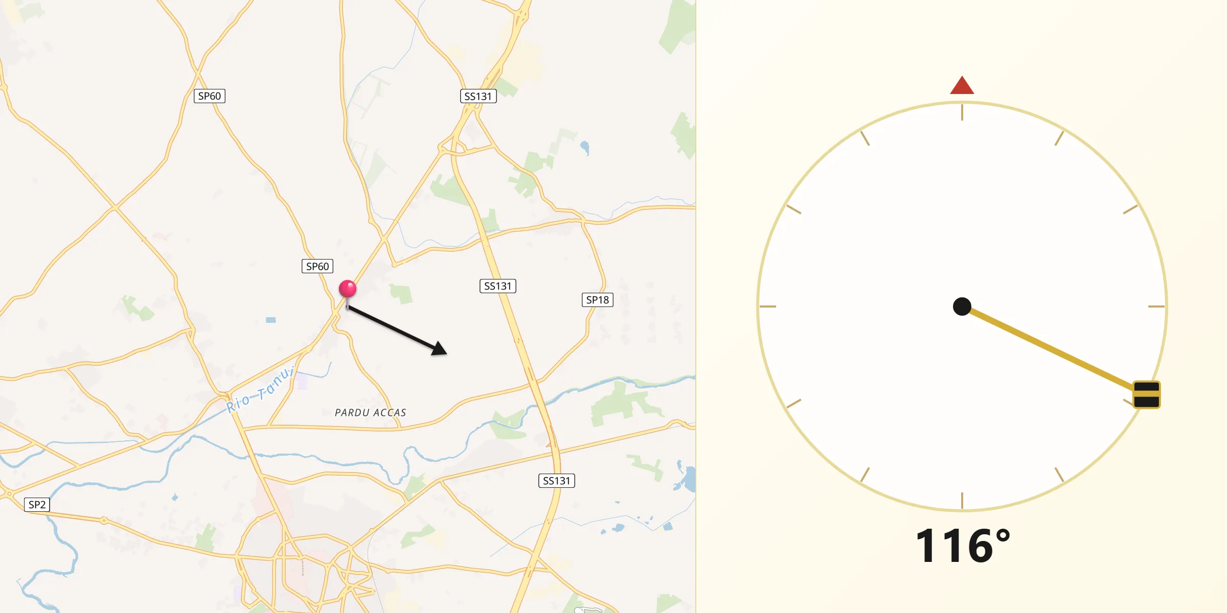 Direzione della Qibla da Nuraxinieddu