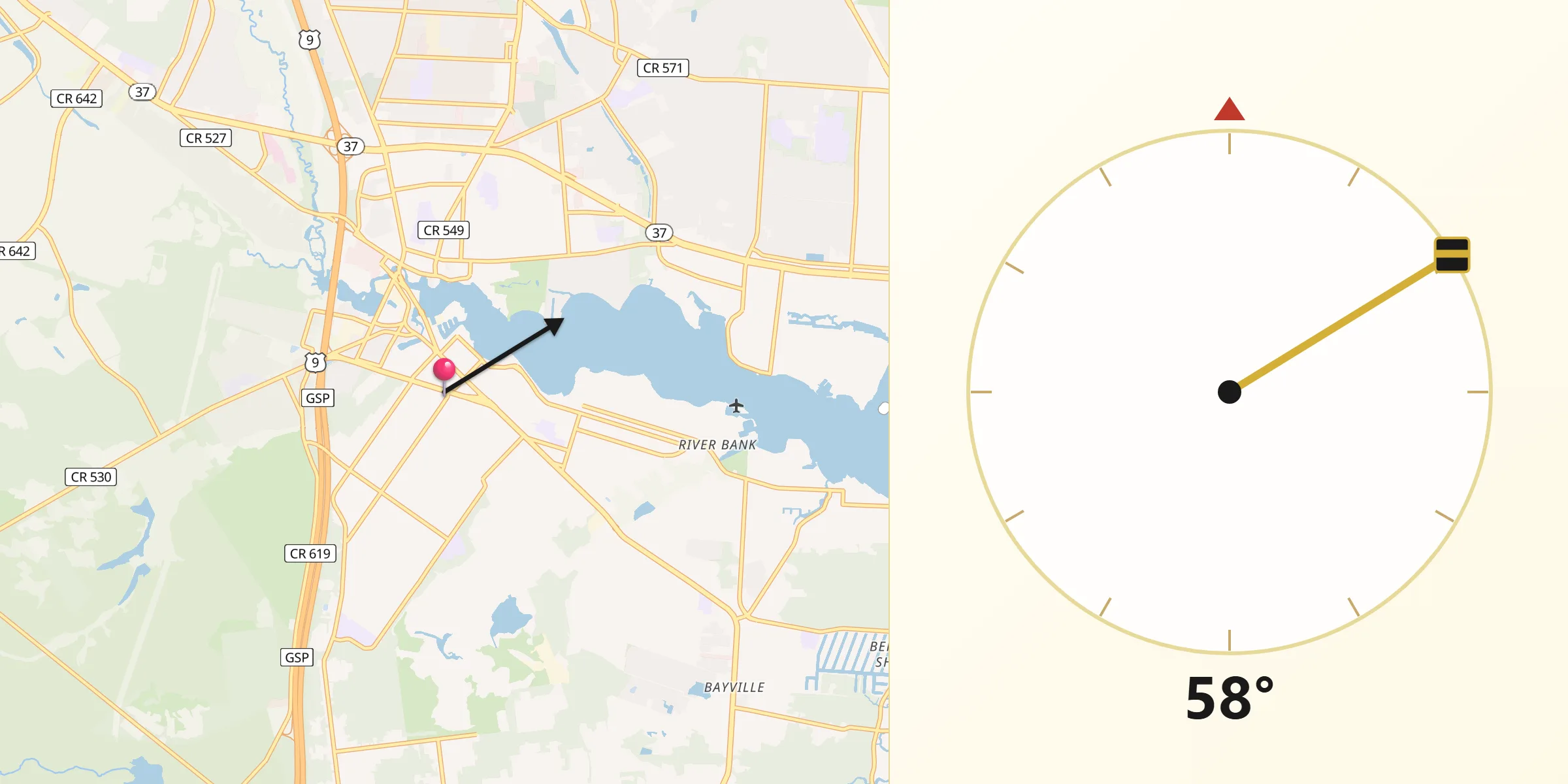 Qibla Direction from Beachwood