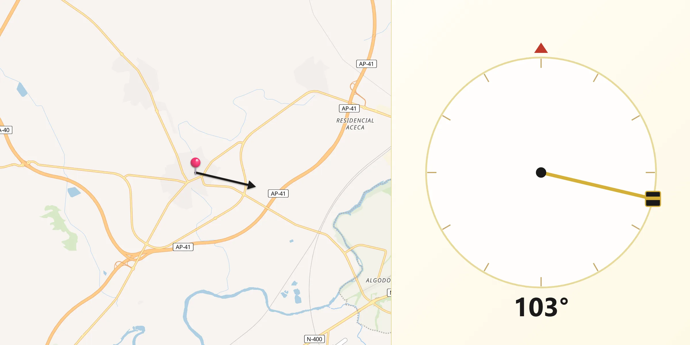 Dirección de la Qibla desde Mocejón