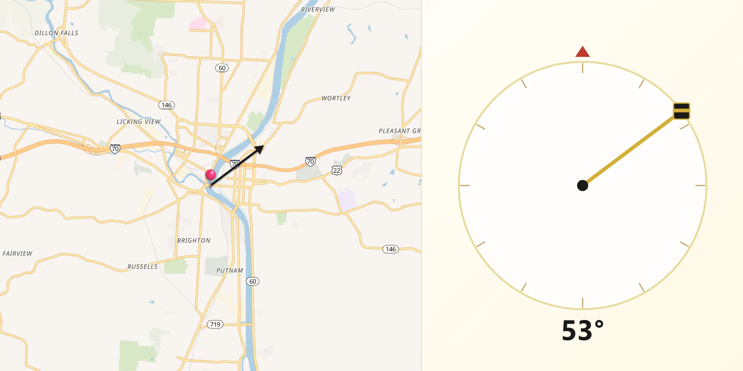 Qibla Direction from Zanesville