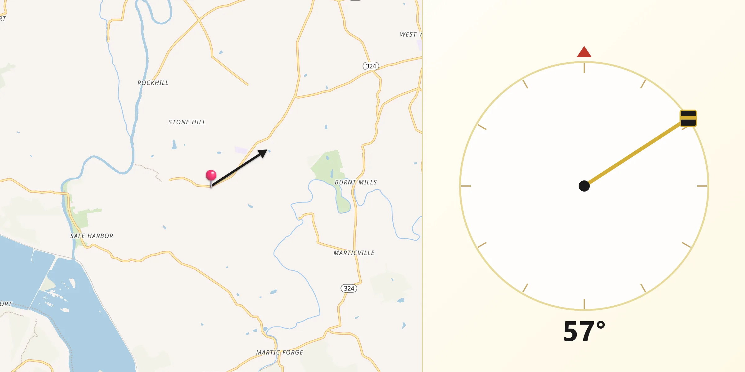 Qibla Direction from Conestoga