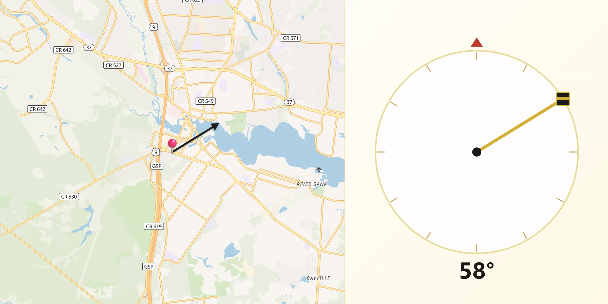 Qibla Direction from South Toms River
