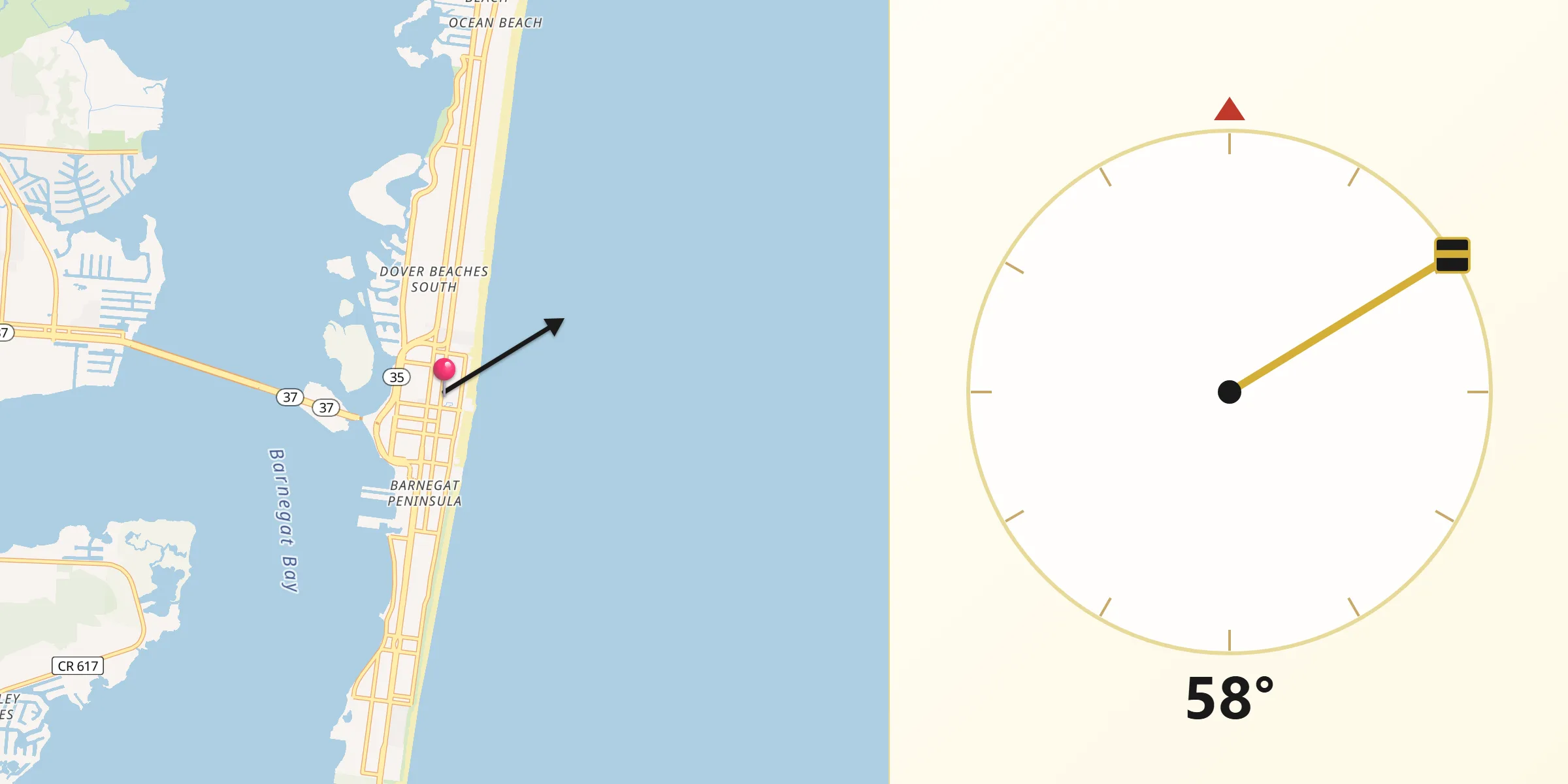 Qibla Direction from Seaside Heights