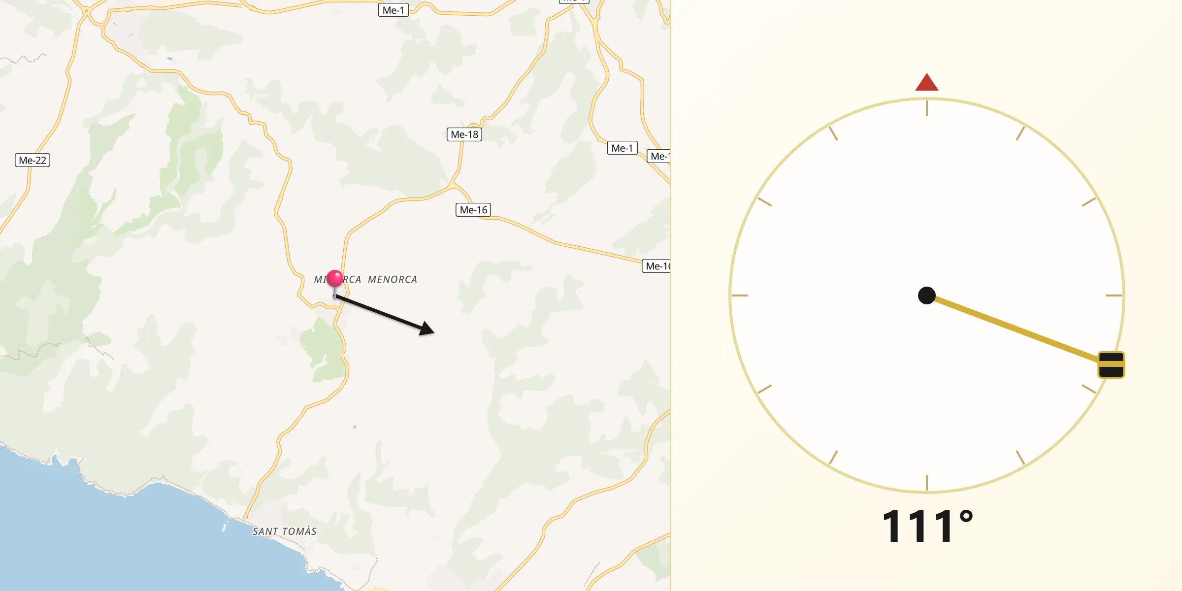 Dirección de la Qibla desde Migjorn Gran Es