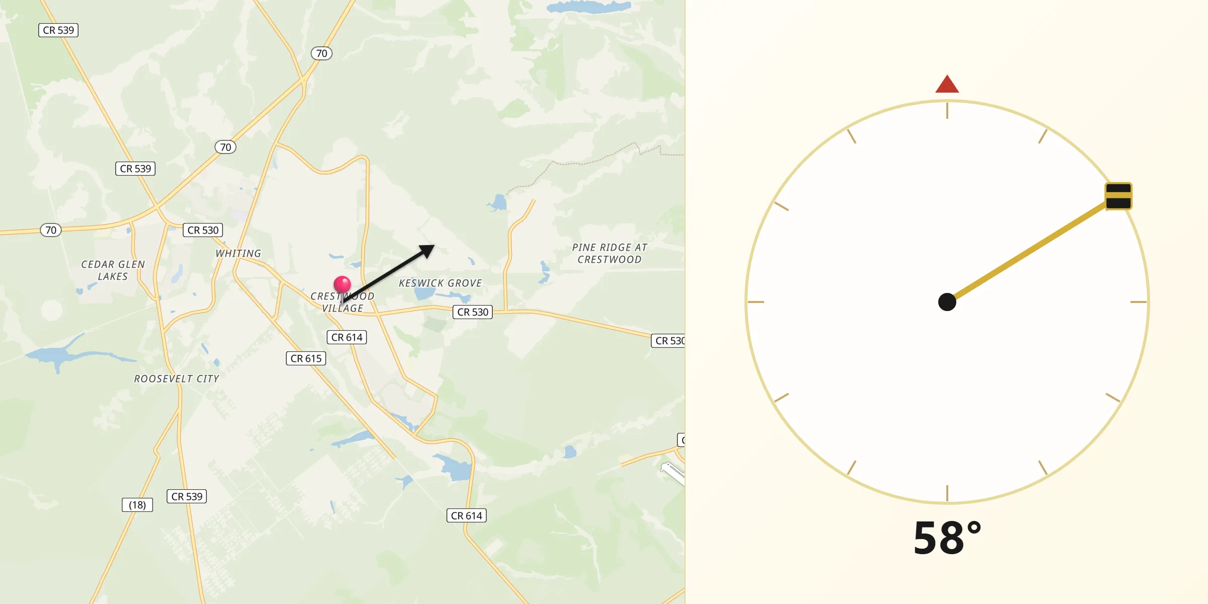 Qibla Direction from Crestwood Village