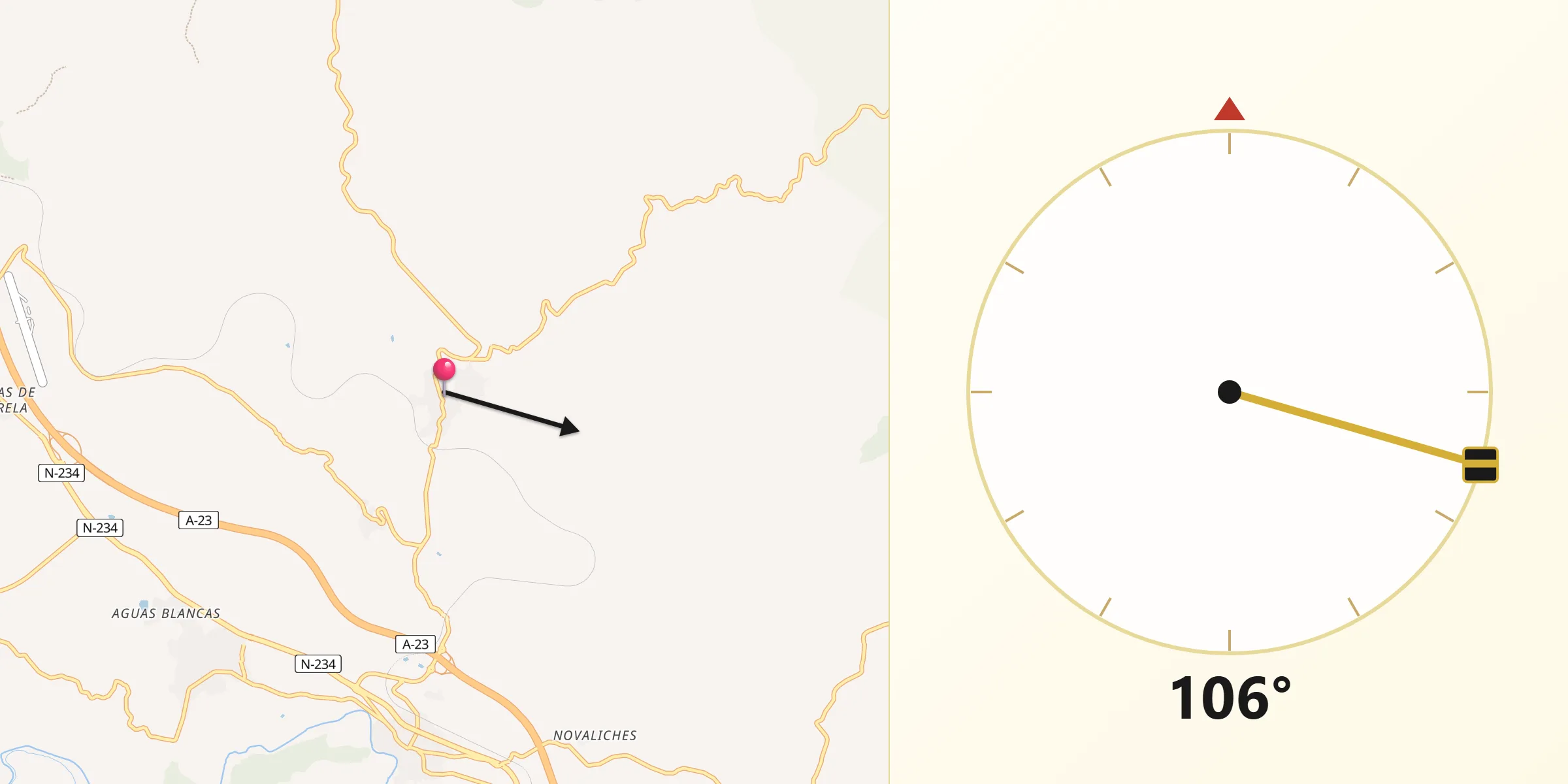 Dirección de la Qibla desde Caudiel