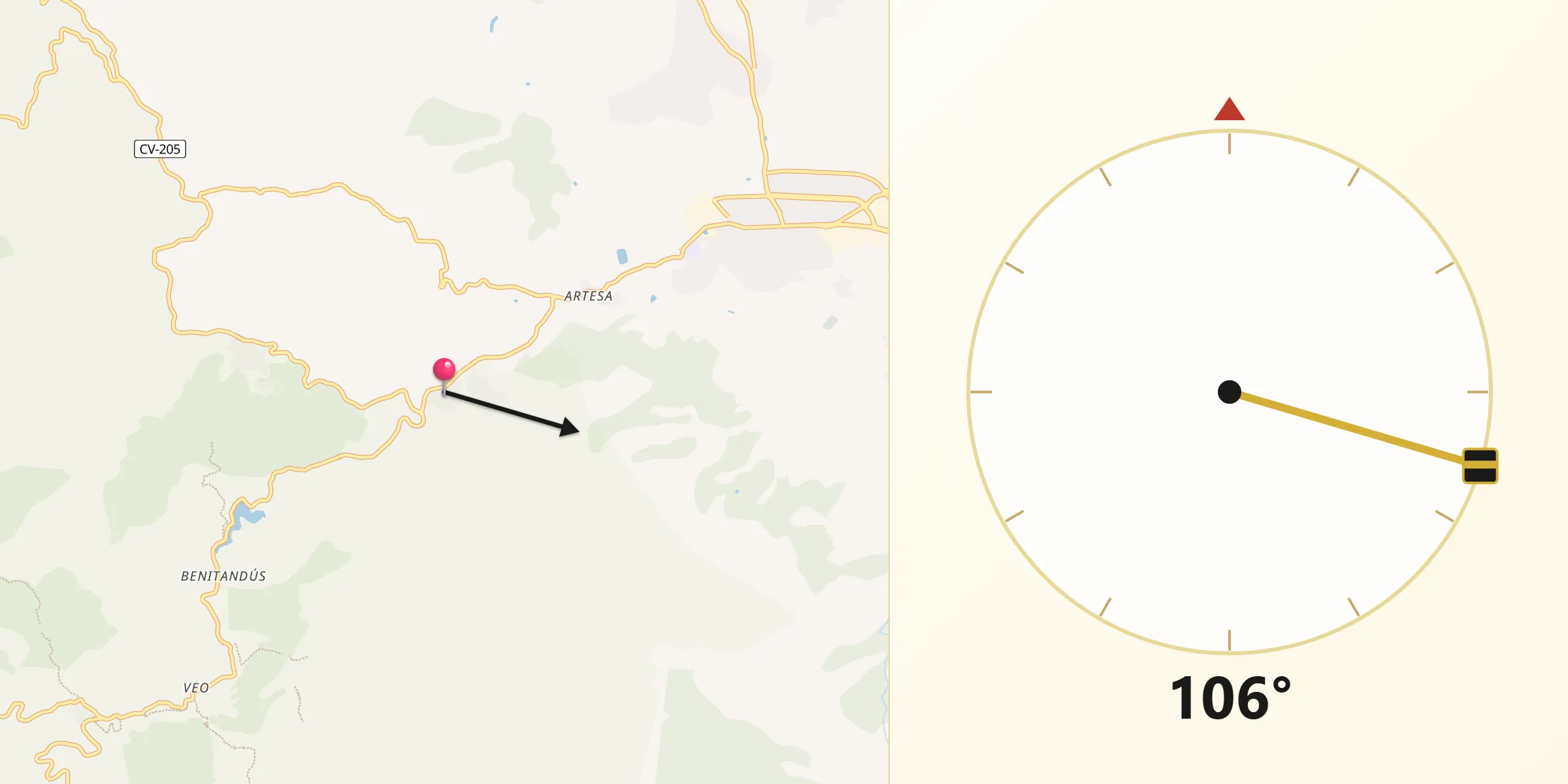 Dirección de la Qibla desde Tales