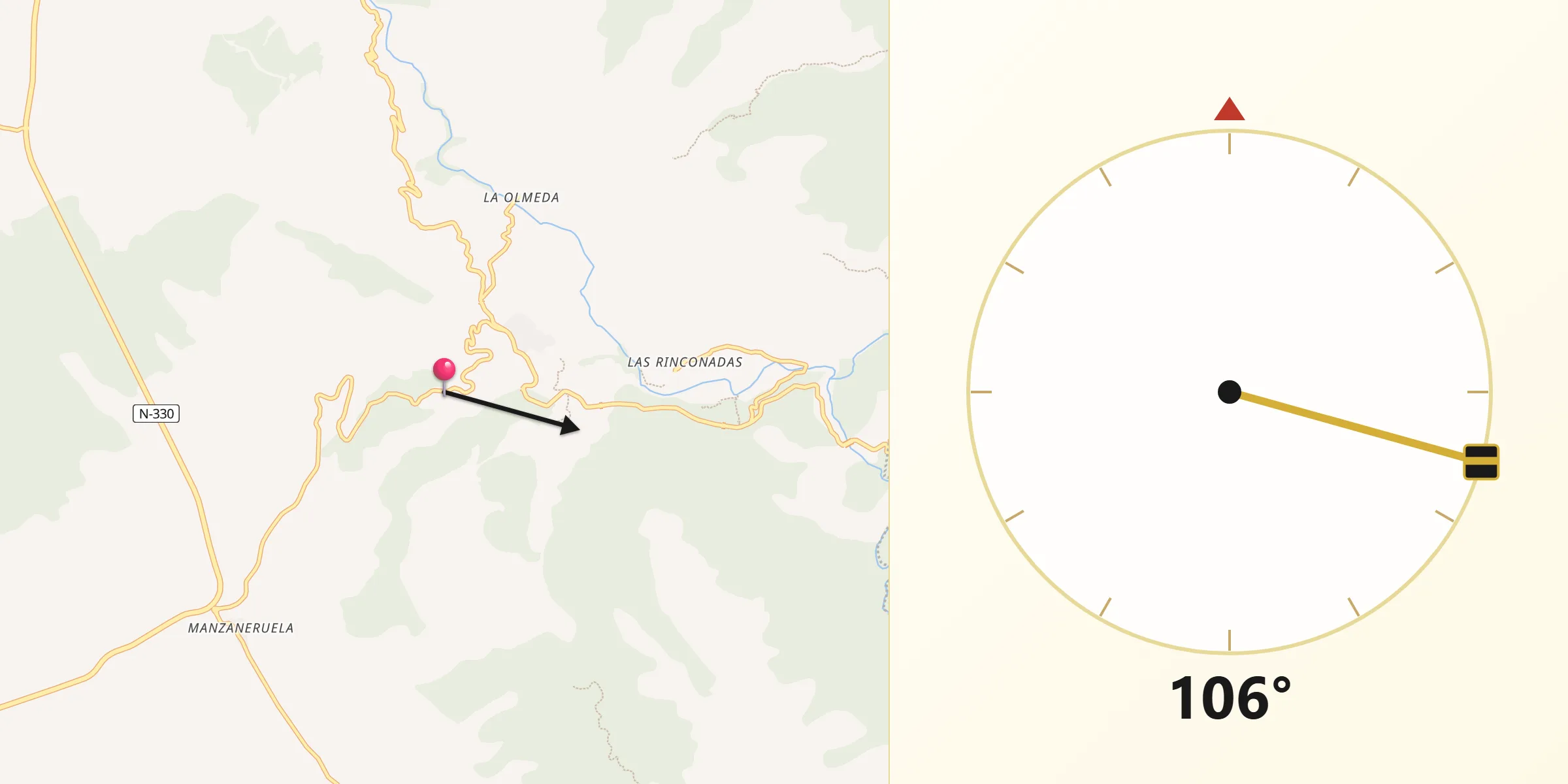 Dirección de la Qibla desde Santa Cruz de Moya