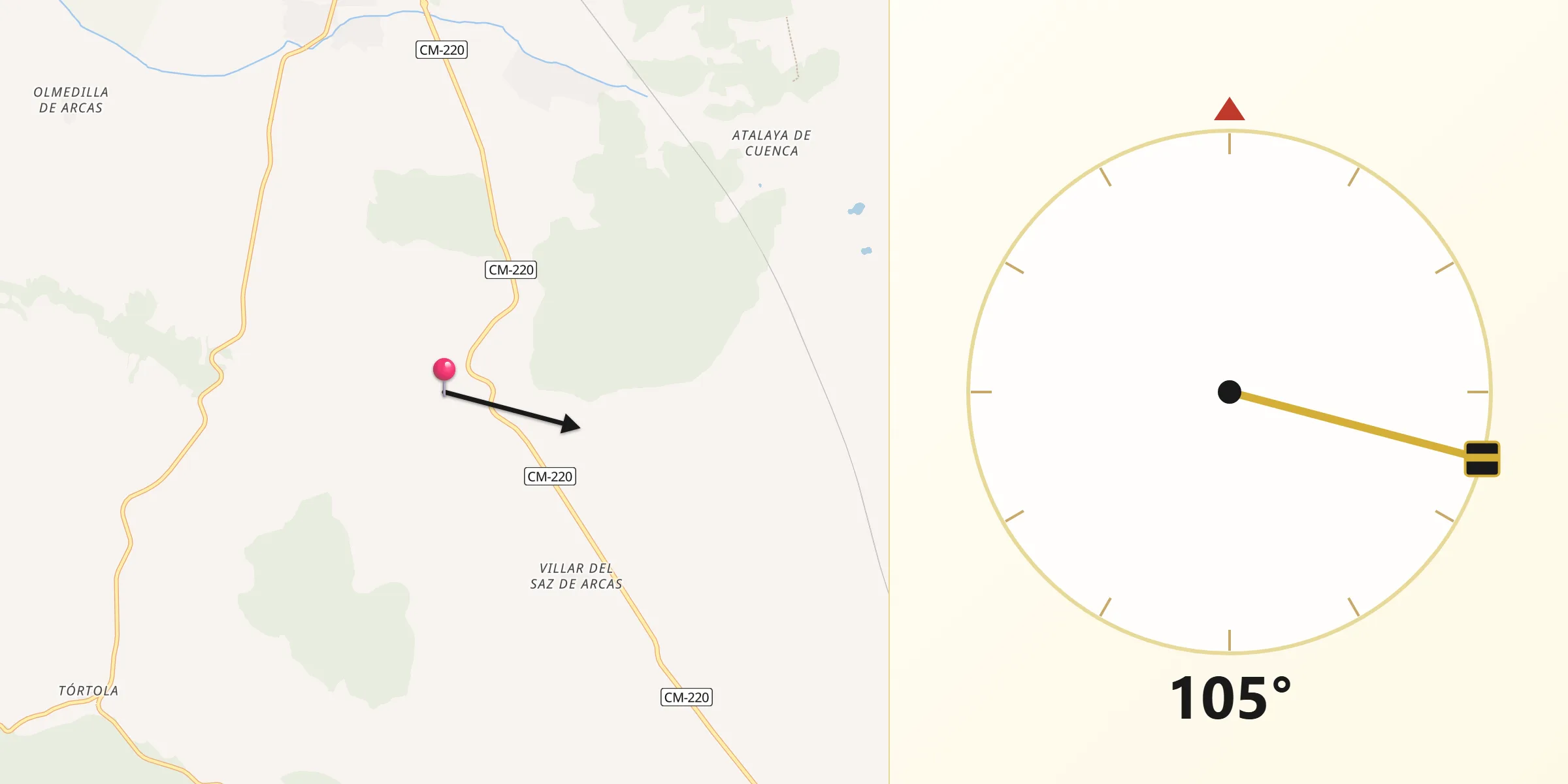 Dirección de la Qibla desde Arcas del Villar