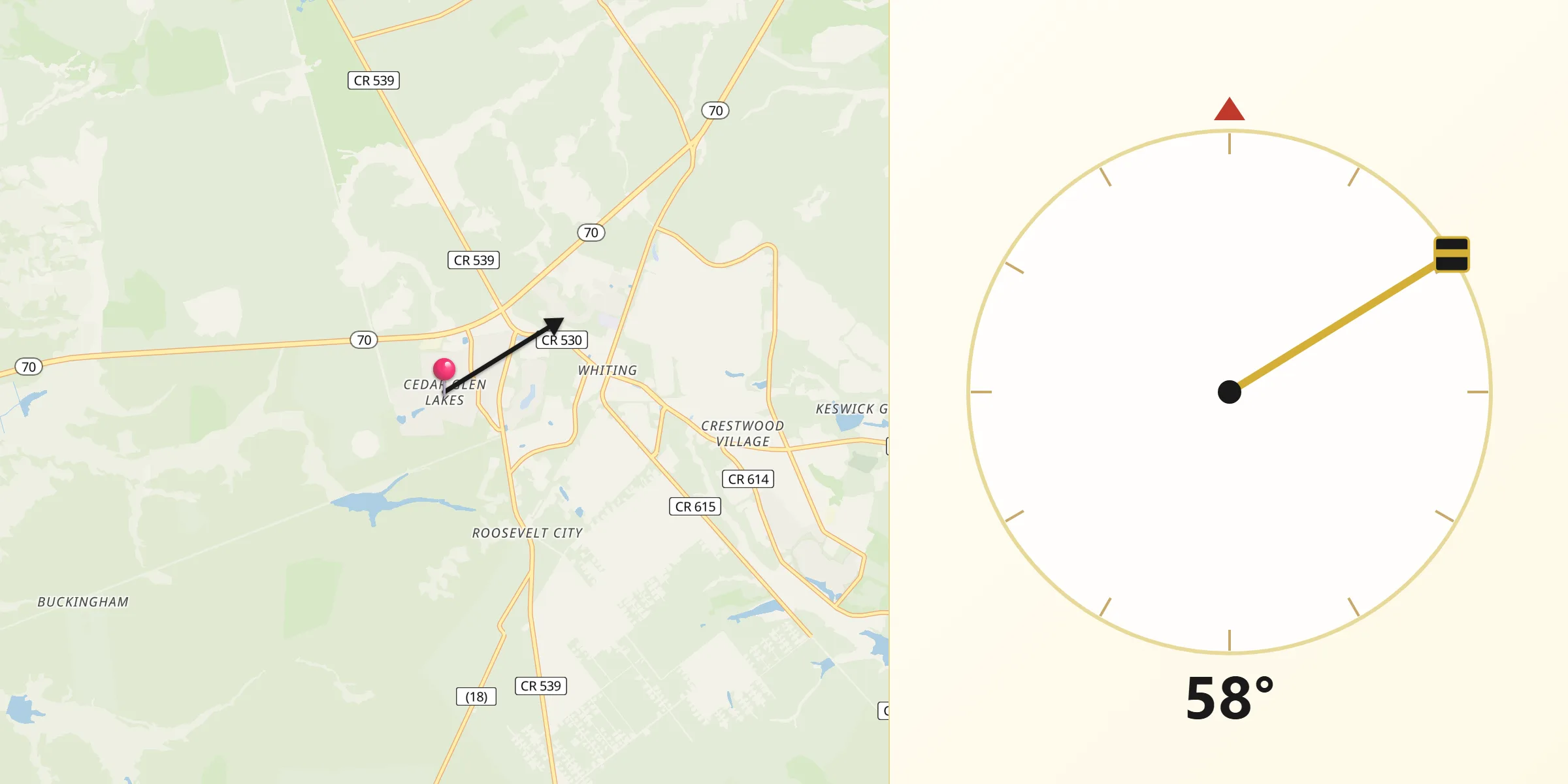 Qibla Direction from Cedar Glen Lakes