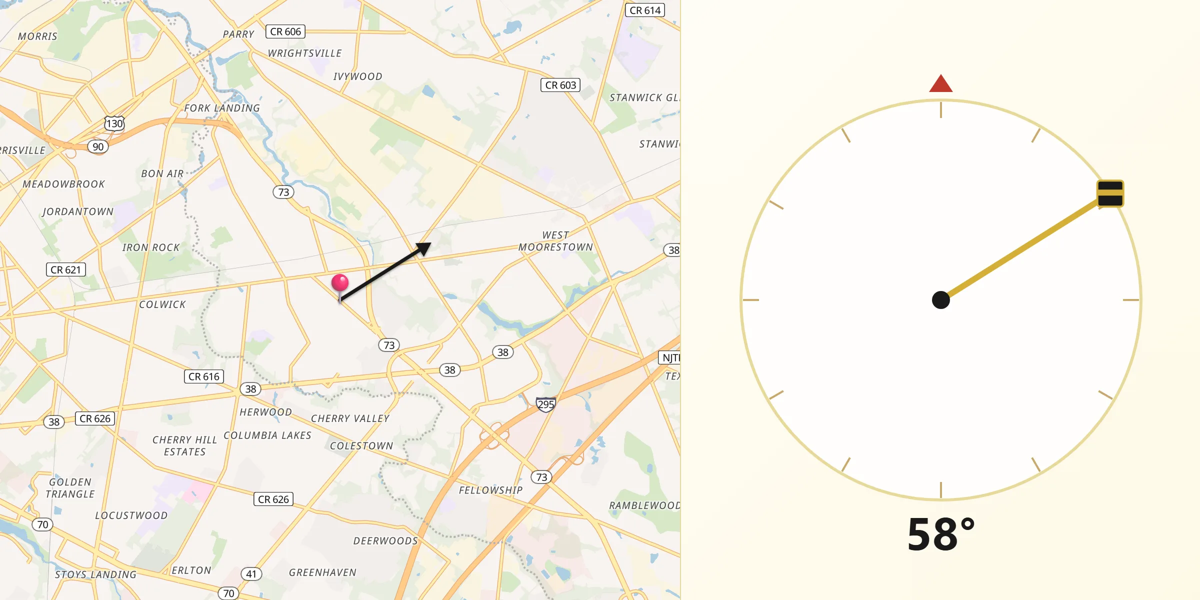 Qibla Direction from Maple Shade Township