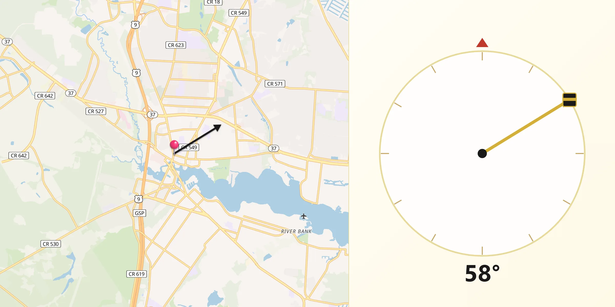 Qibla Direction from Toms River