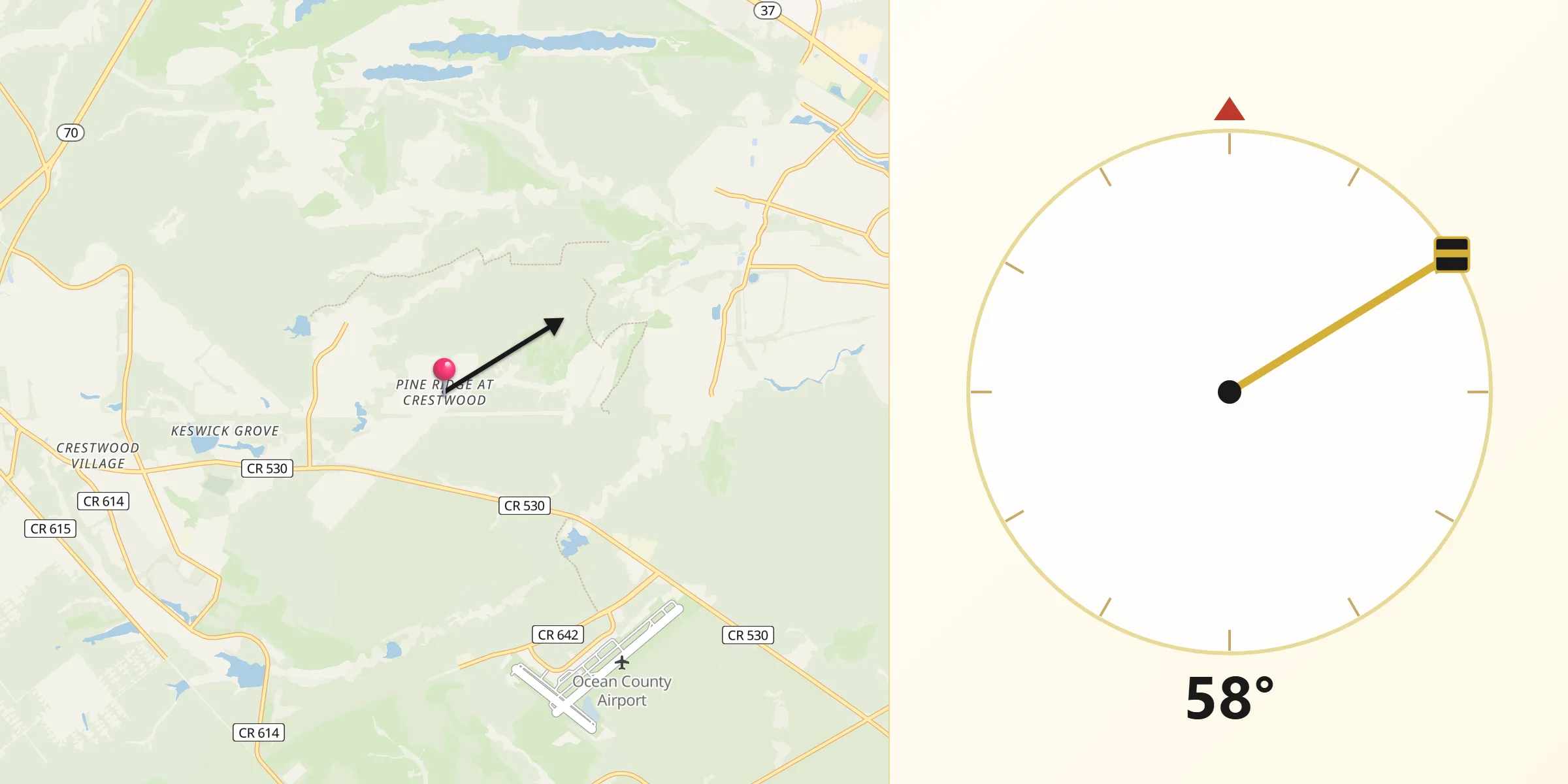 Qibla Direction from Pine Ridge at Crestwood