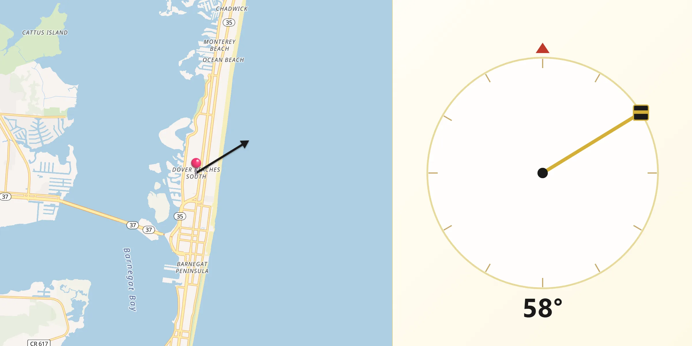 Qibla Direction from Dover Beaches South