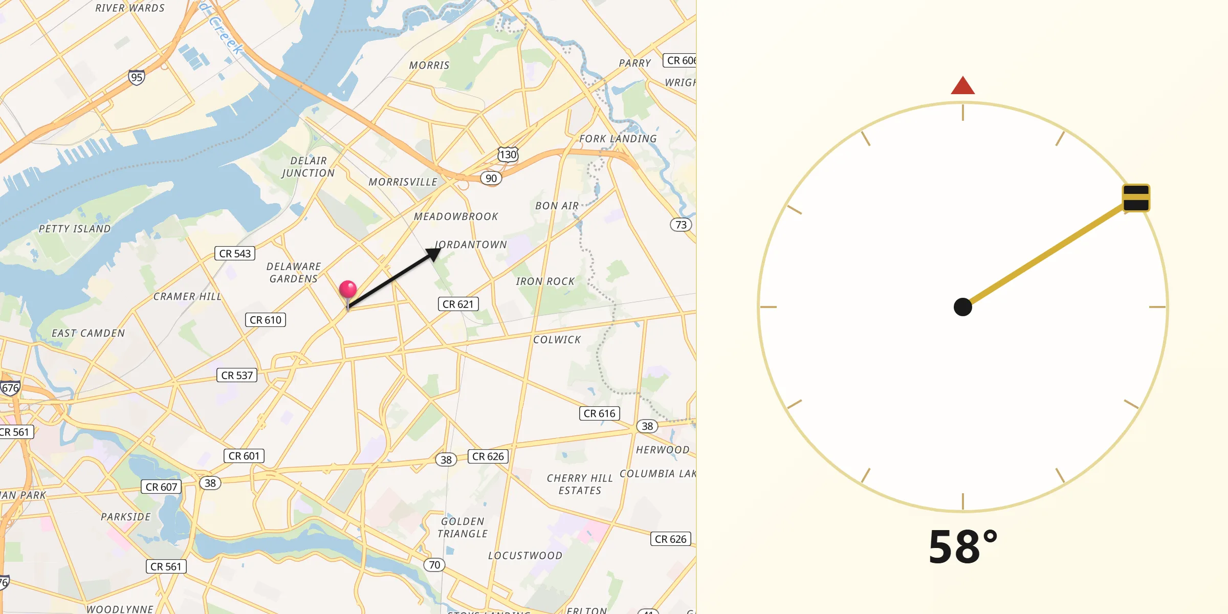 Qibla Direction from Pennsauken