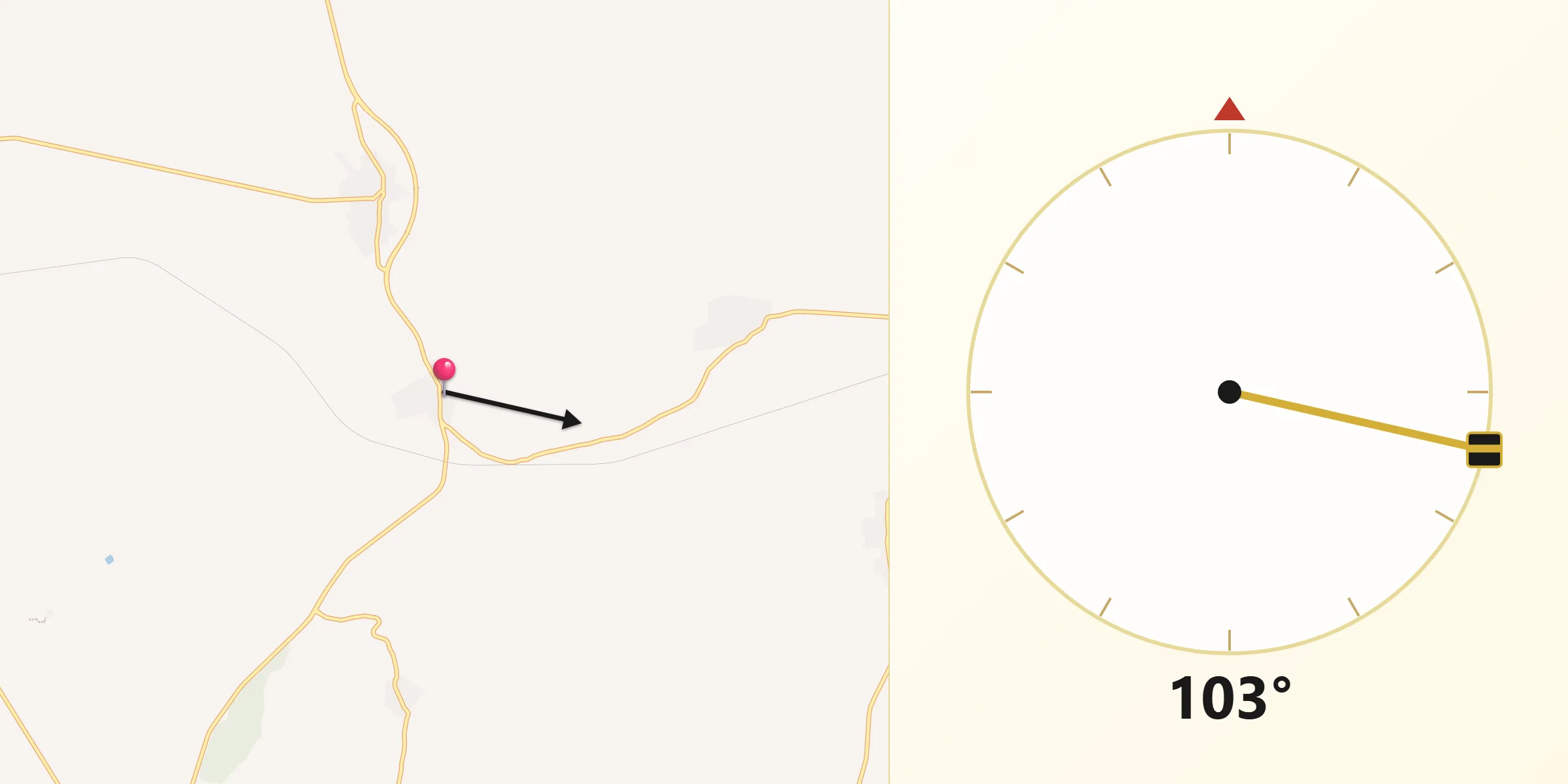 Dirección de la Qibla desde Erustes