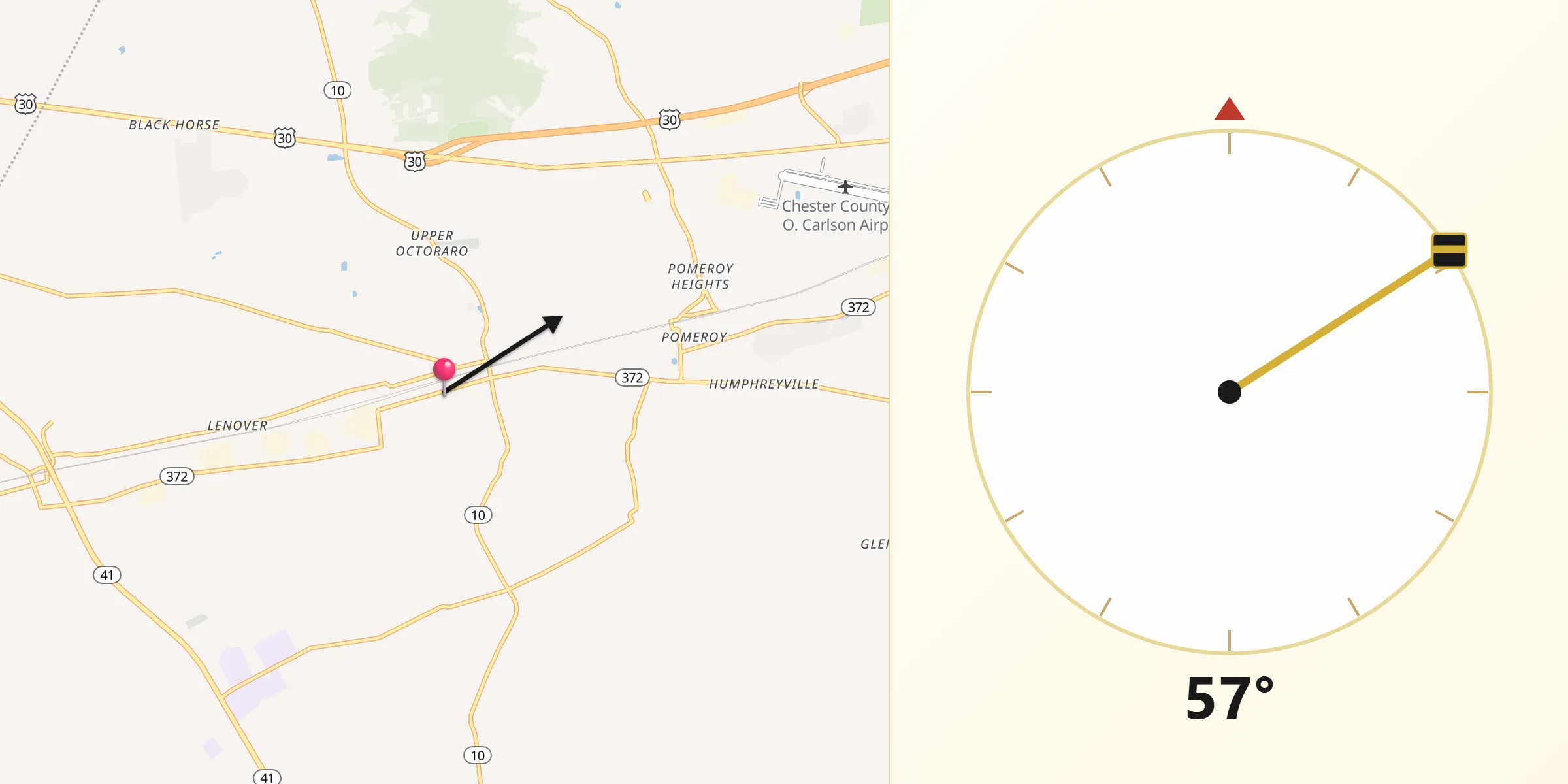 Qibla Direction from Parkesburg