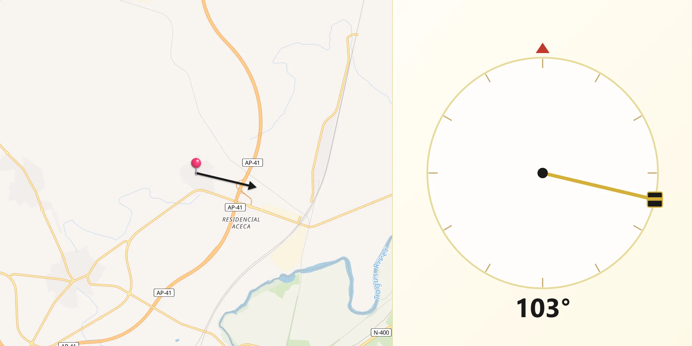 Dirección de la Qibla desde Villaseca de la Sagra