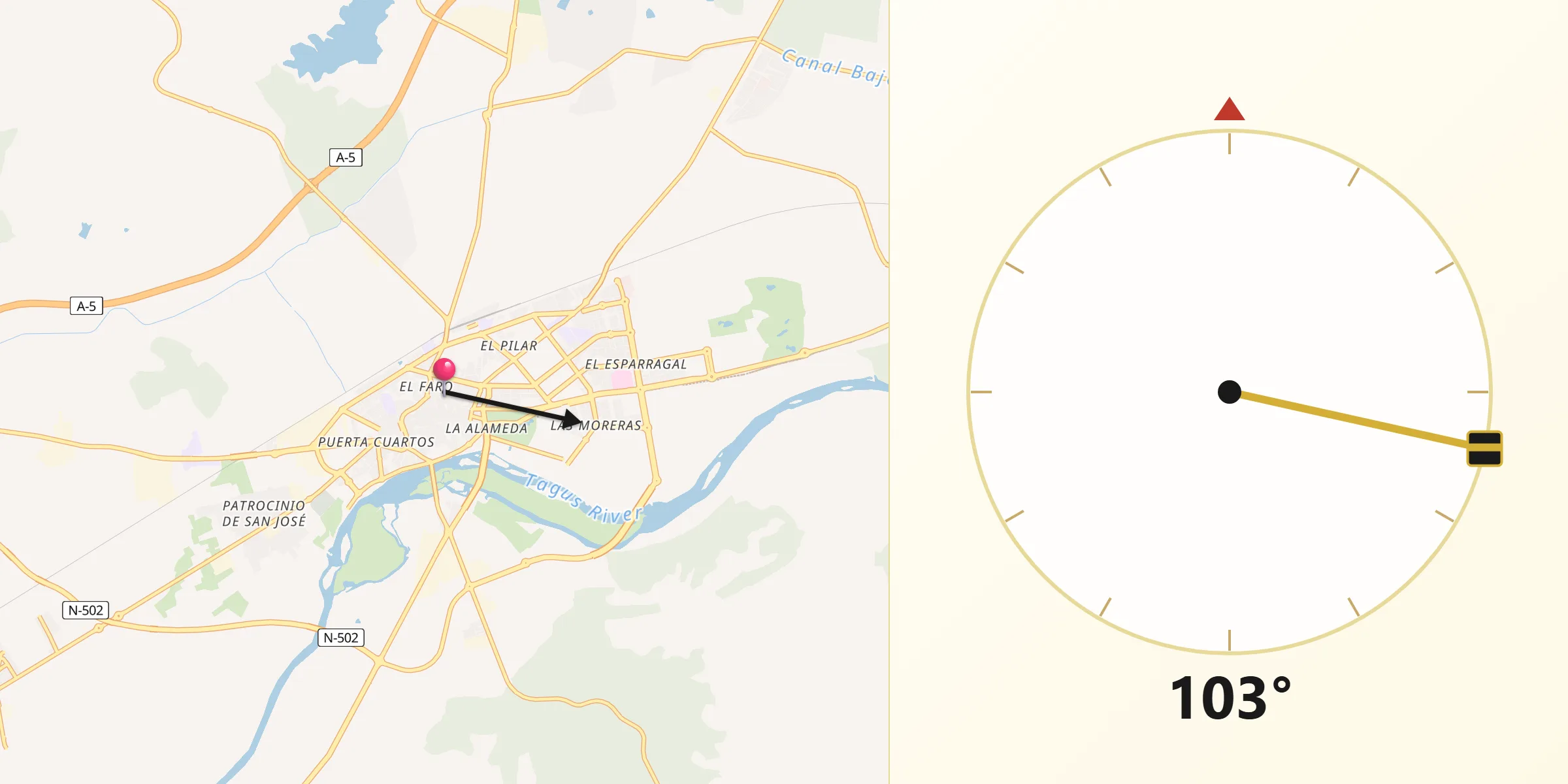 Dirección de la Qibla desde Talavera de la Reina