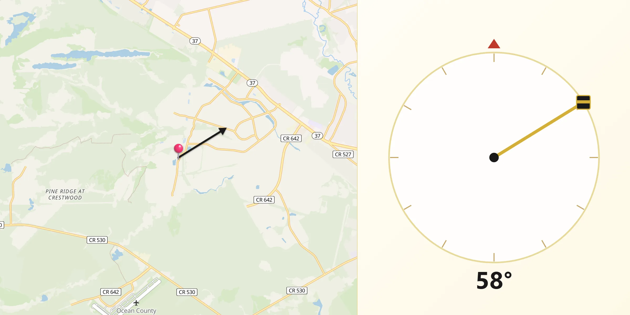 Qibla Direction from Holiday City-Berkeley