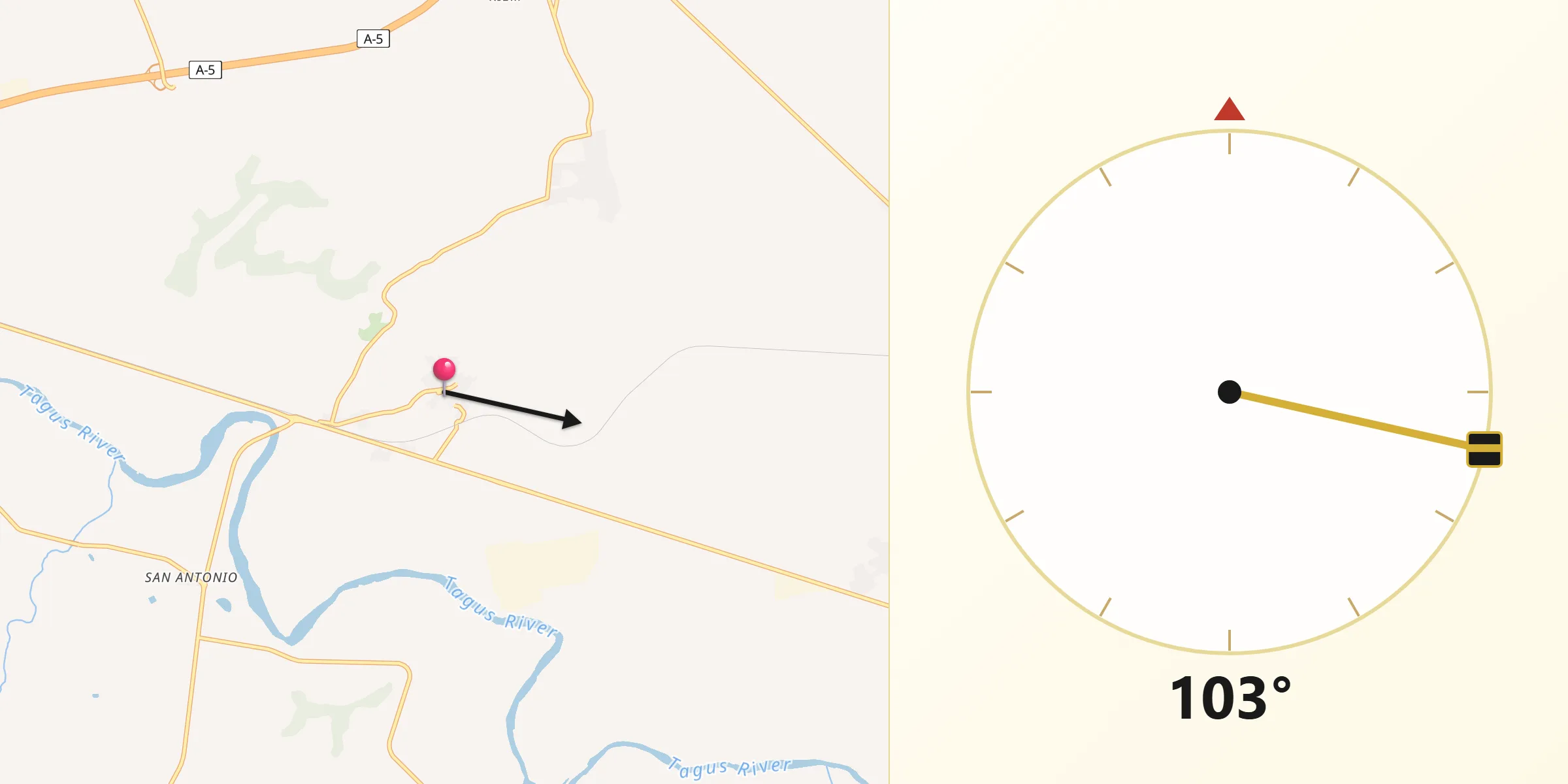 Dirección de la Qibla desde Montearagón