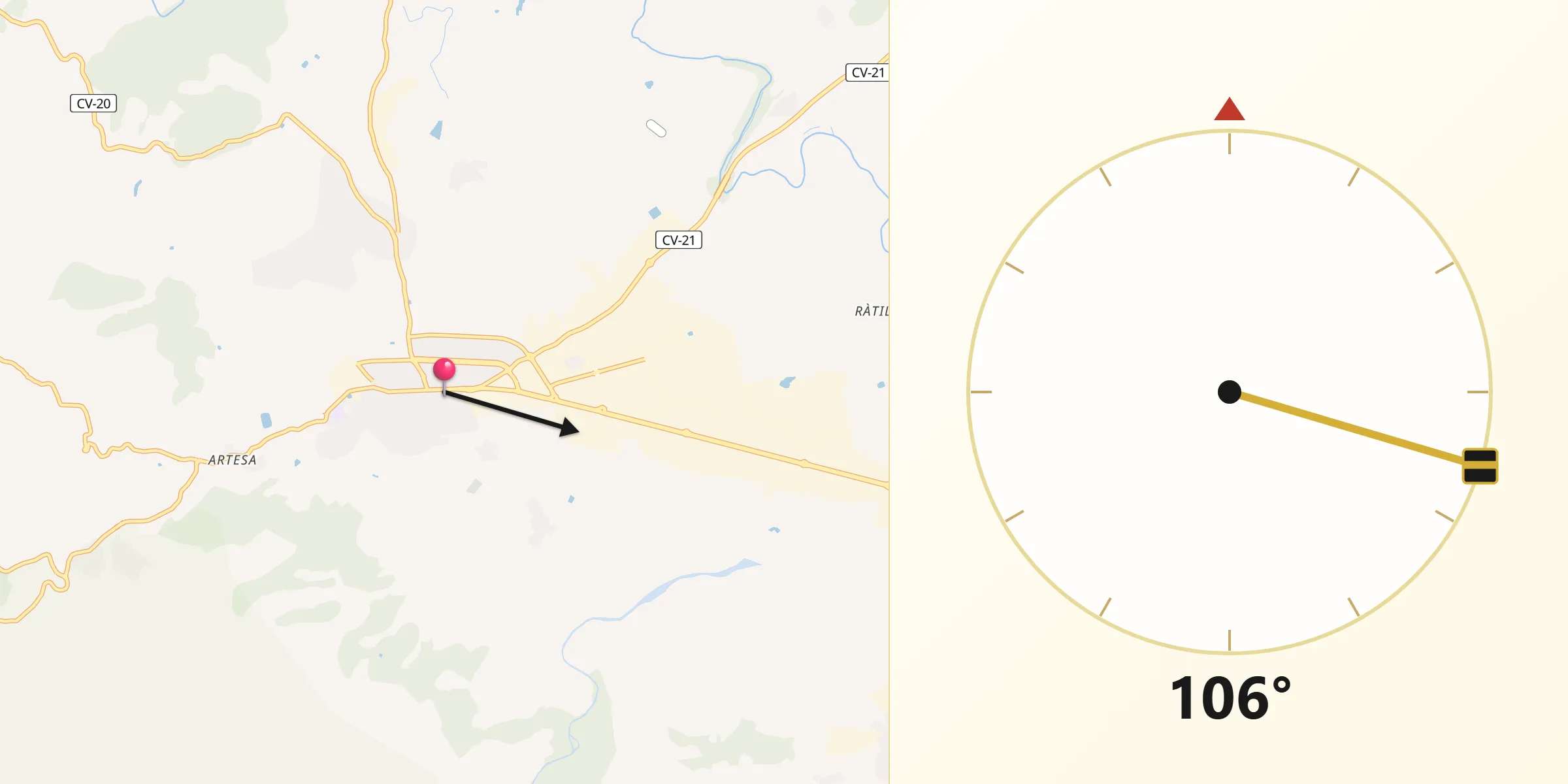 Dirección de la Qibla desde Onda