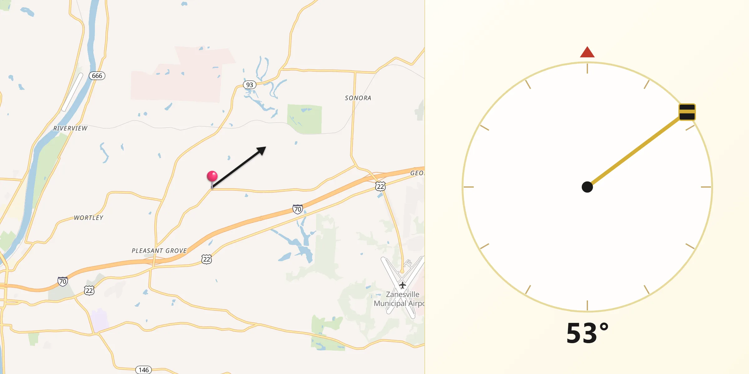Qibla Direction from Muskingum