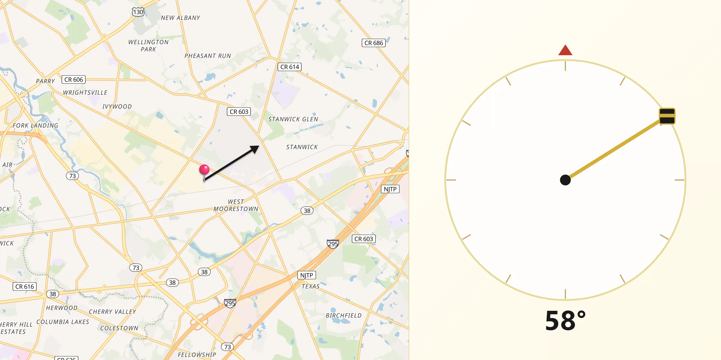Qibla Direction from Moorestown-Lenola